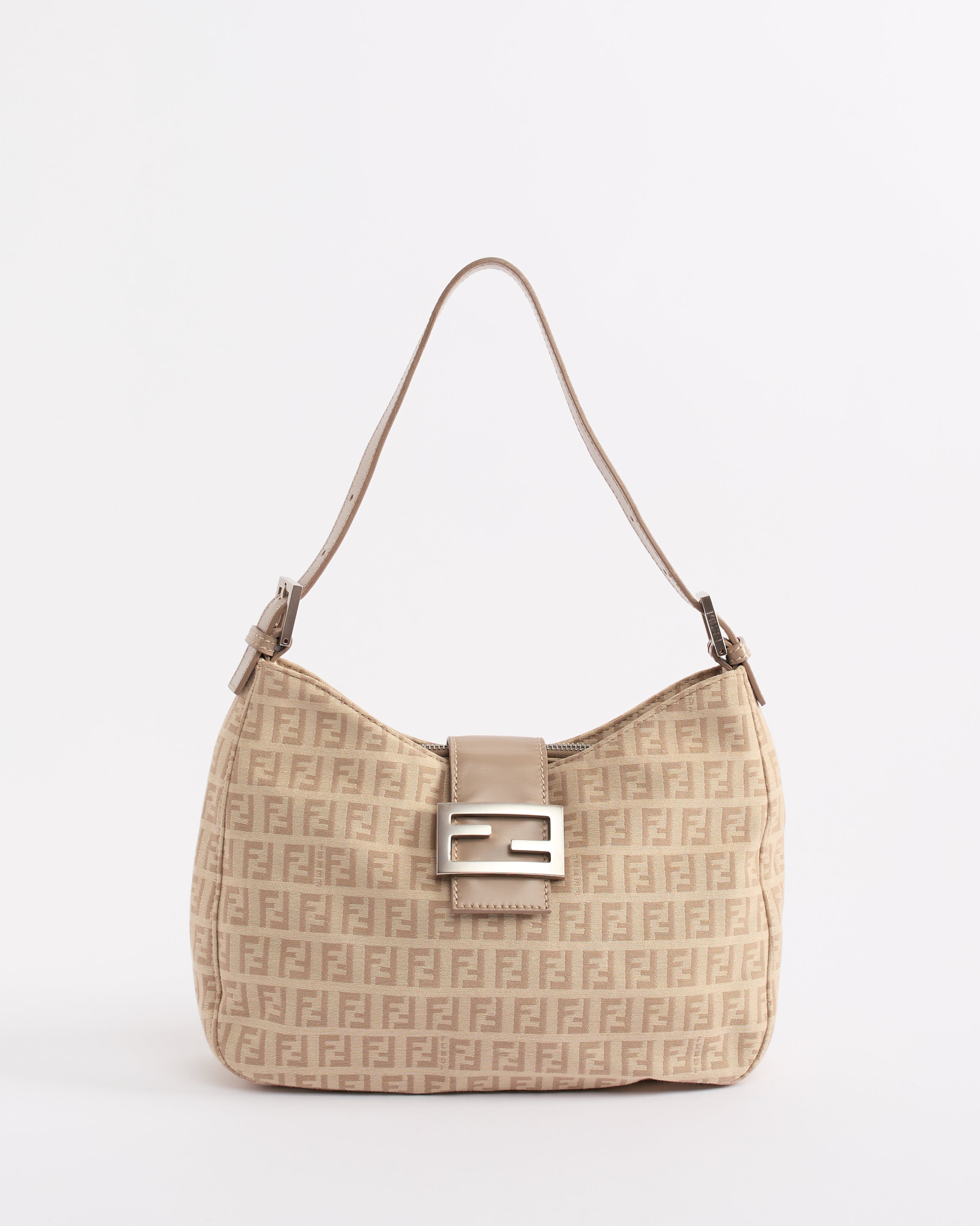 FENDI ZUCCHINO 2000'S CREAM CANVAS AND LEATHER DUAL POCKET BAGUETTE BAG