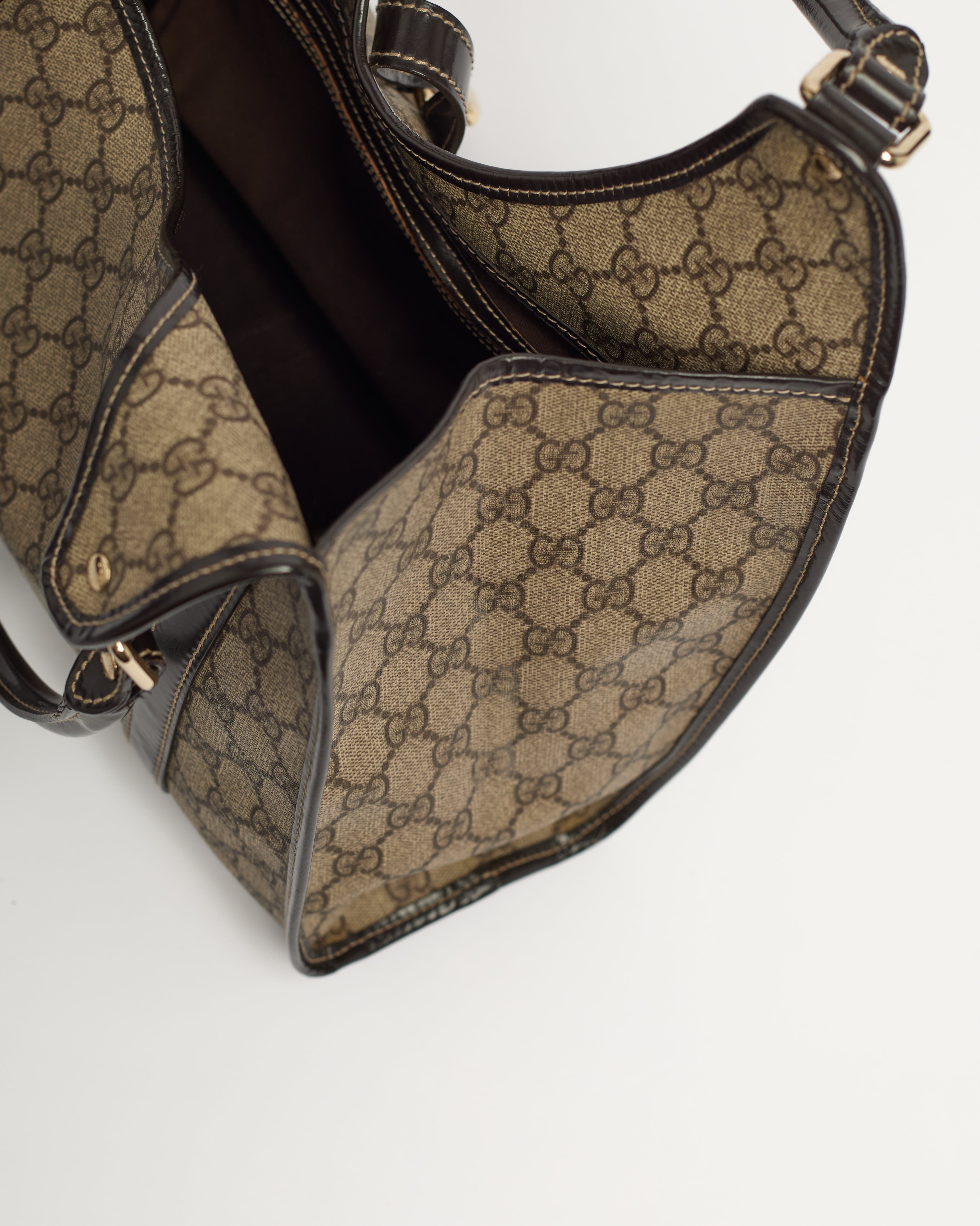 GUCCI GG SUPREME JOY BARDOT LEATHER SHOULDER BAG