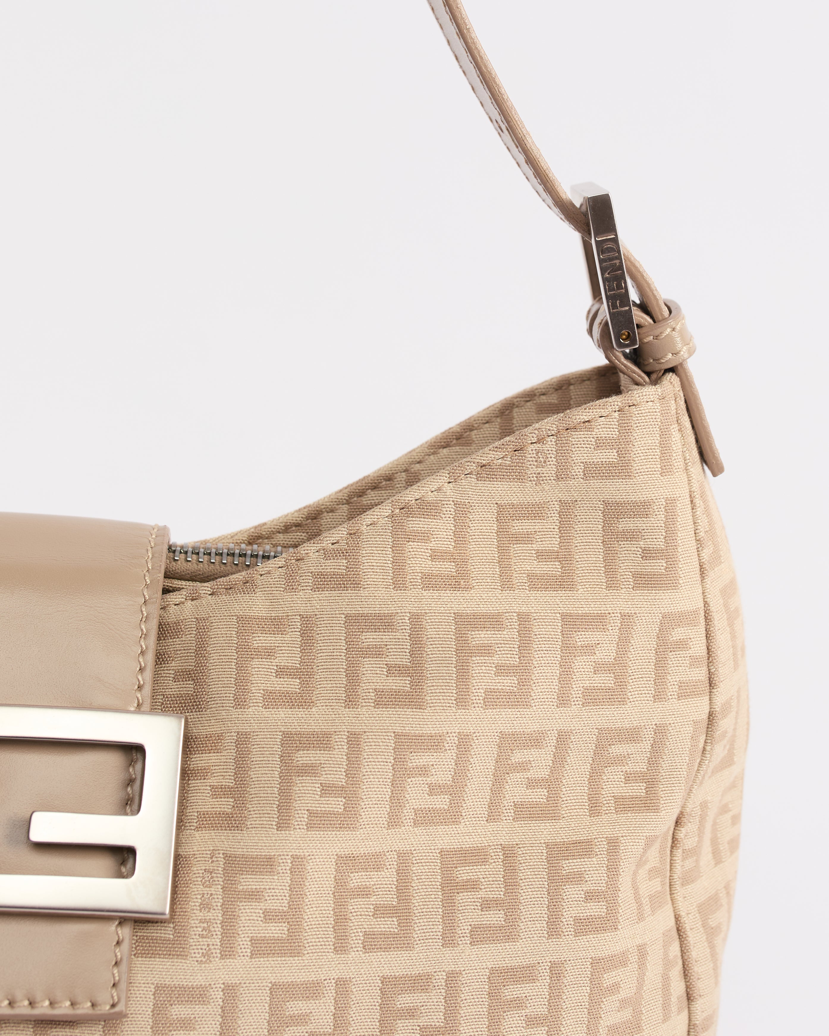 FENDI ZUCCHINO 2000'S CREAM CANVAS AND LEATHER DUAL POCKET BAGUETTE BAG
