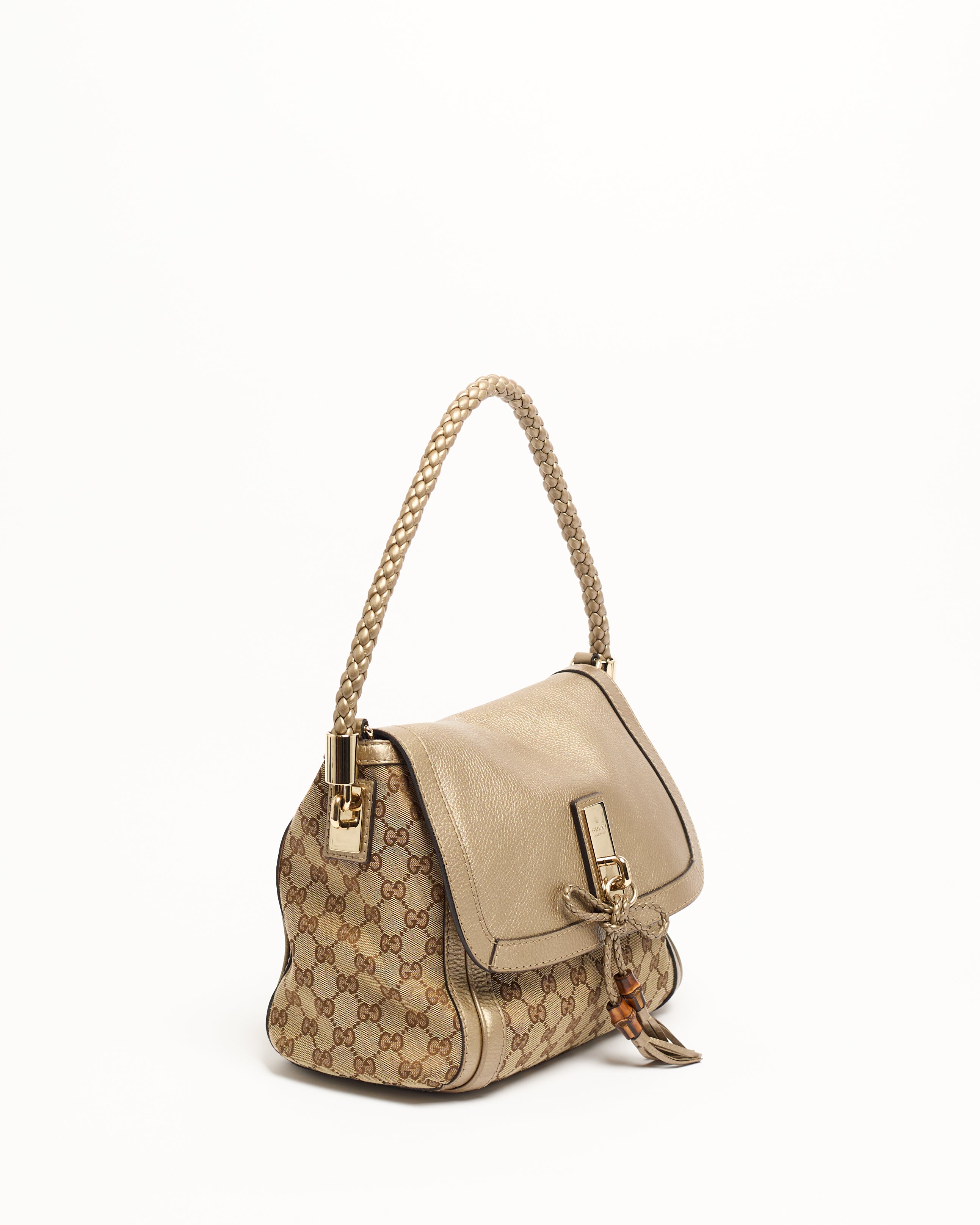 GUCCI GG BELLA FLAP METALLIC SHOULDER BAG