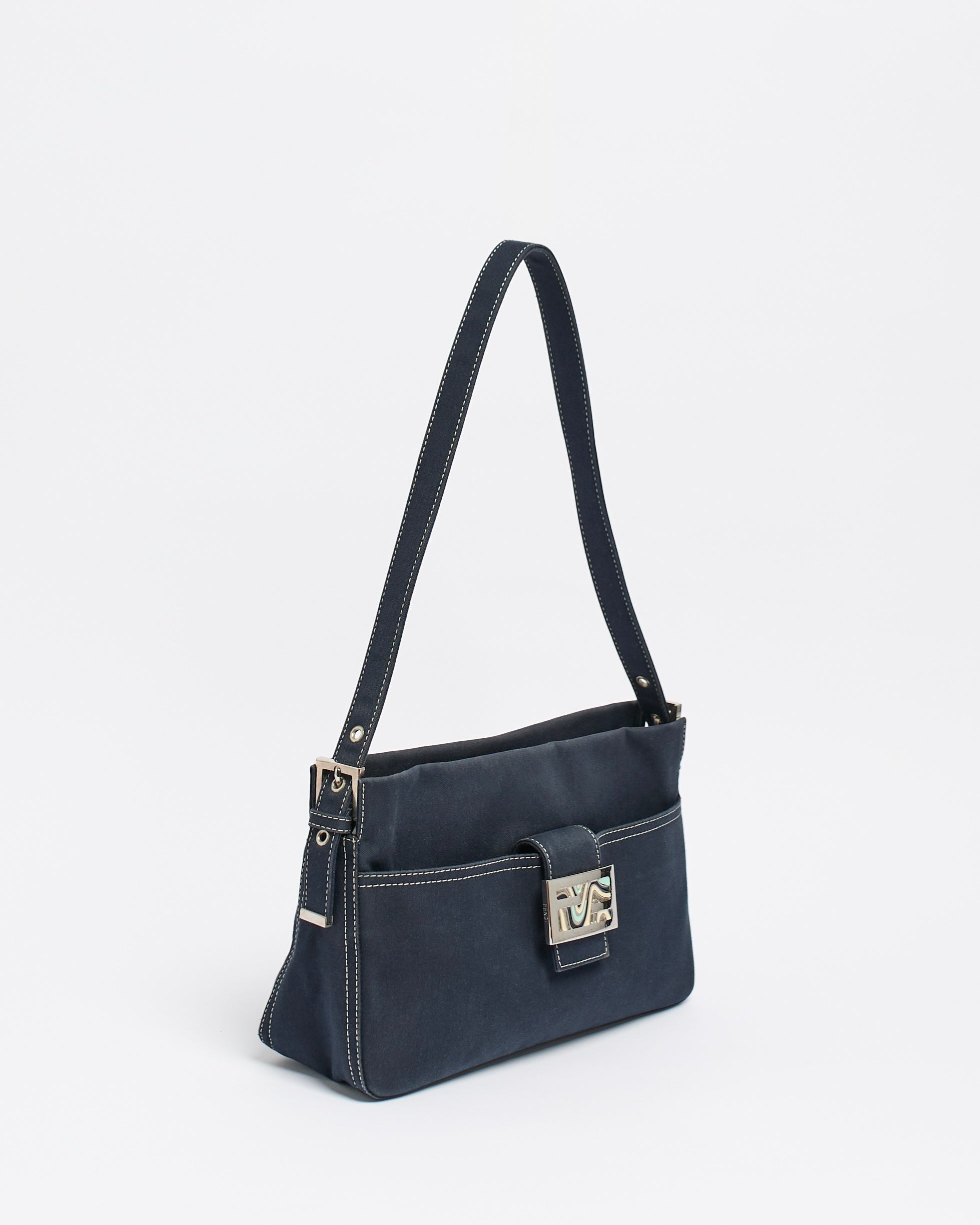 FENDI DENIM MARBLE CLASP MAMMA BAGUETTE