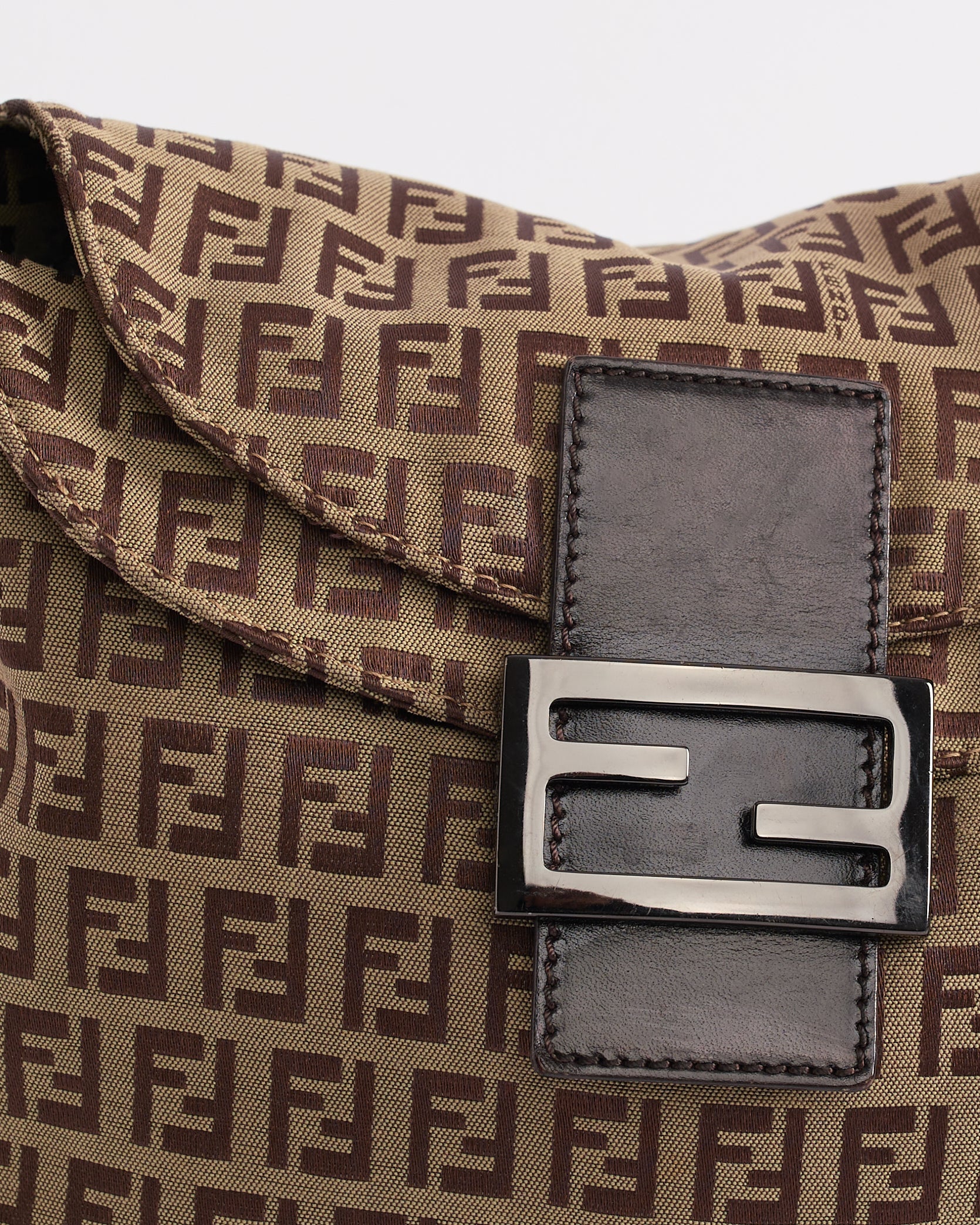 FENDI 2000’S ZUCCHINO CANVAS DUAL FLAP BAGUETTE