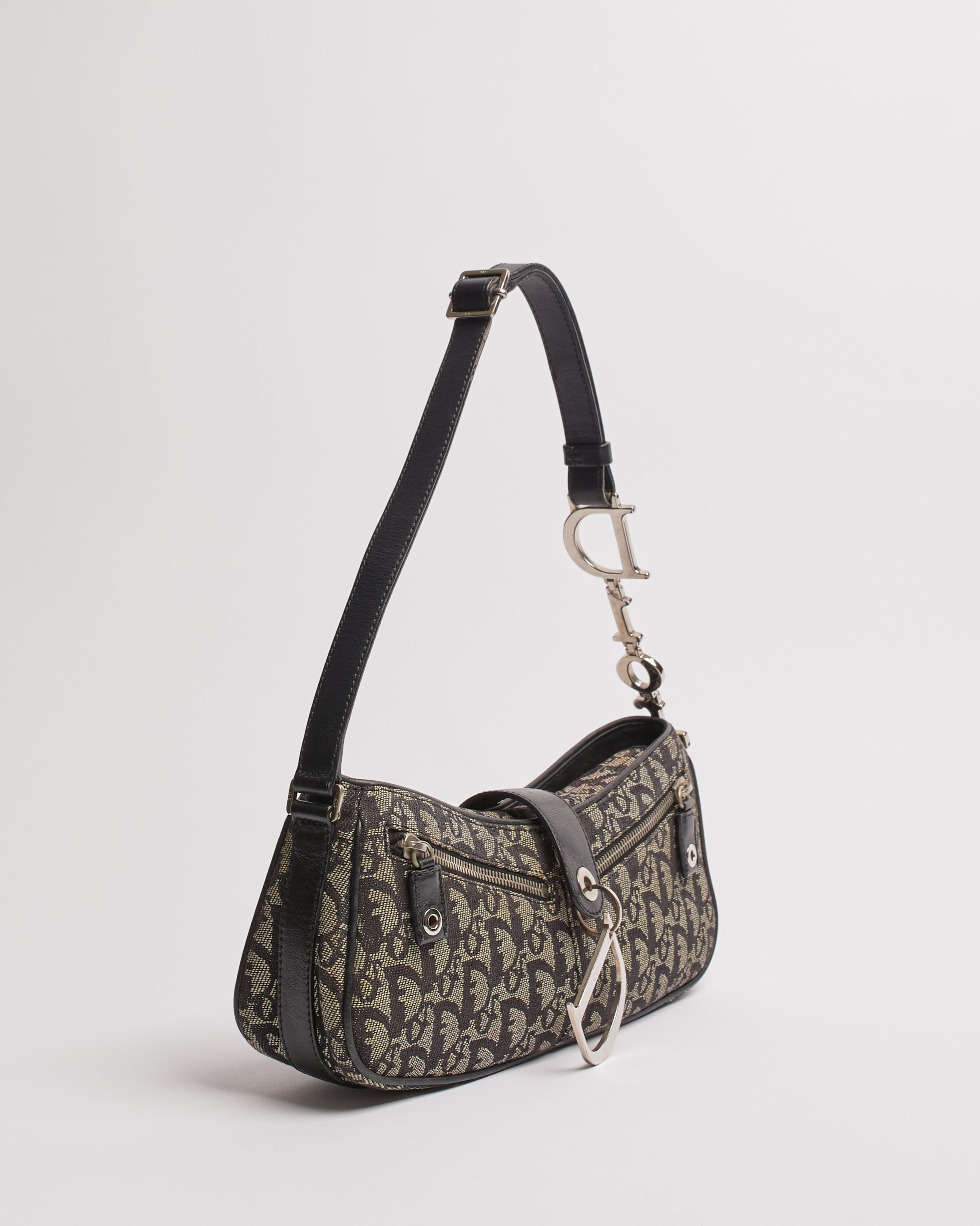 CHRISTIAN DIOR DIORISSIMO NAVY CANVAS AND LEATHER POCHETTE BAG