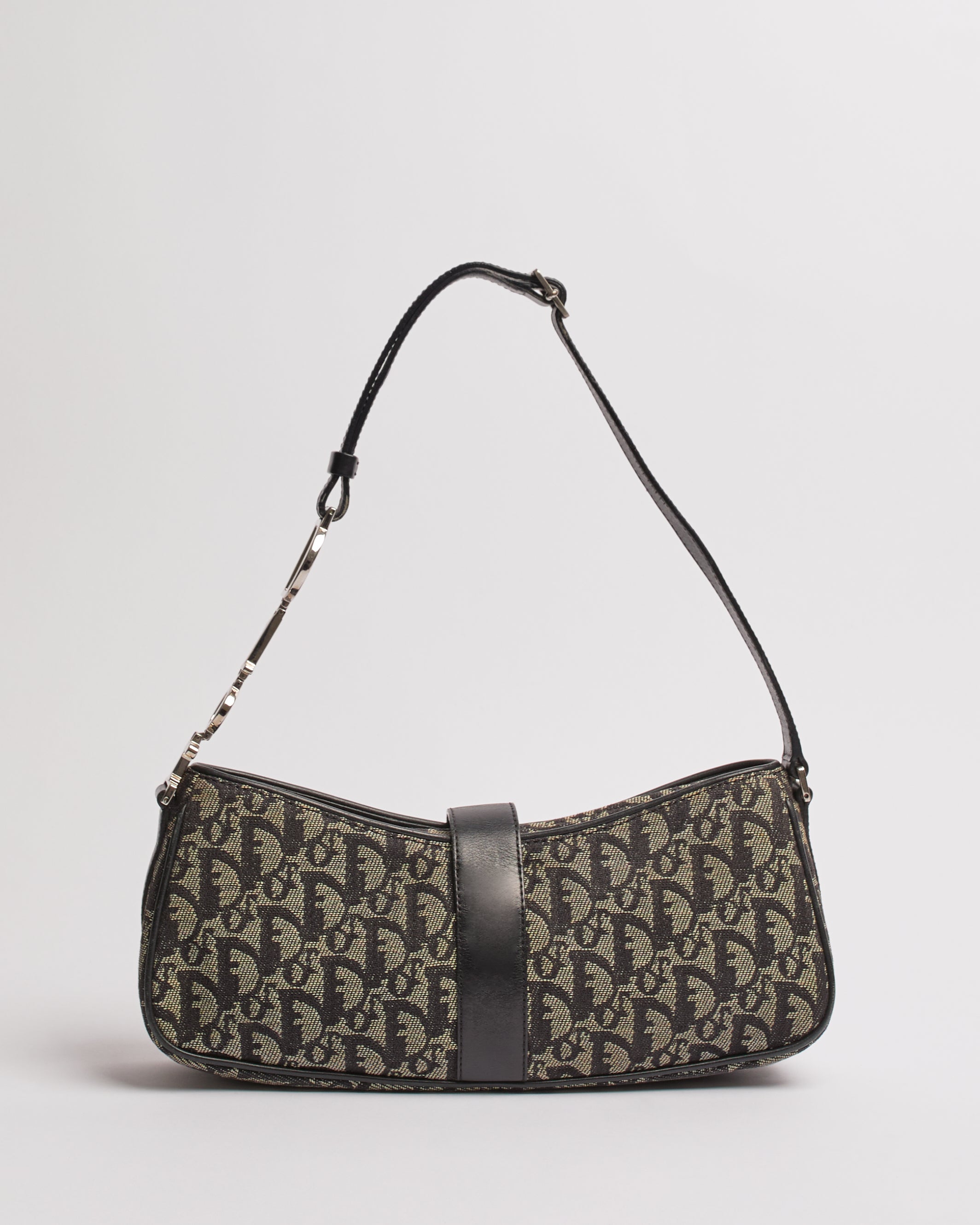 CHRISTIAN DIOR DIORISSIMO NAVY CANVAS AND LEATHER POCHETTE BAG