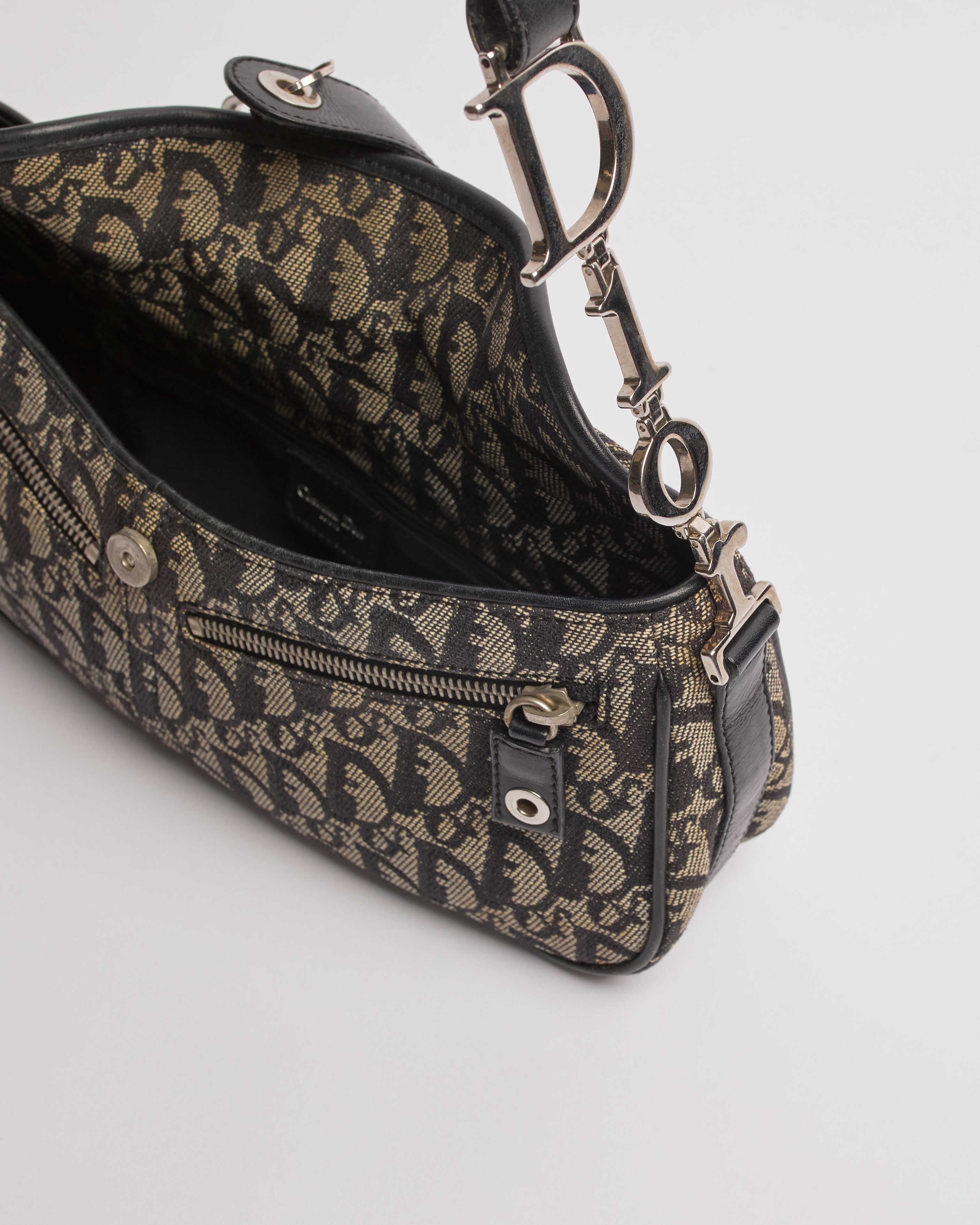 CHRISTIAN DIOR DIORISSIMO NAVY CANVAS AND LEATHER POCHETTE BAG