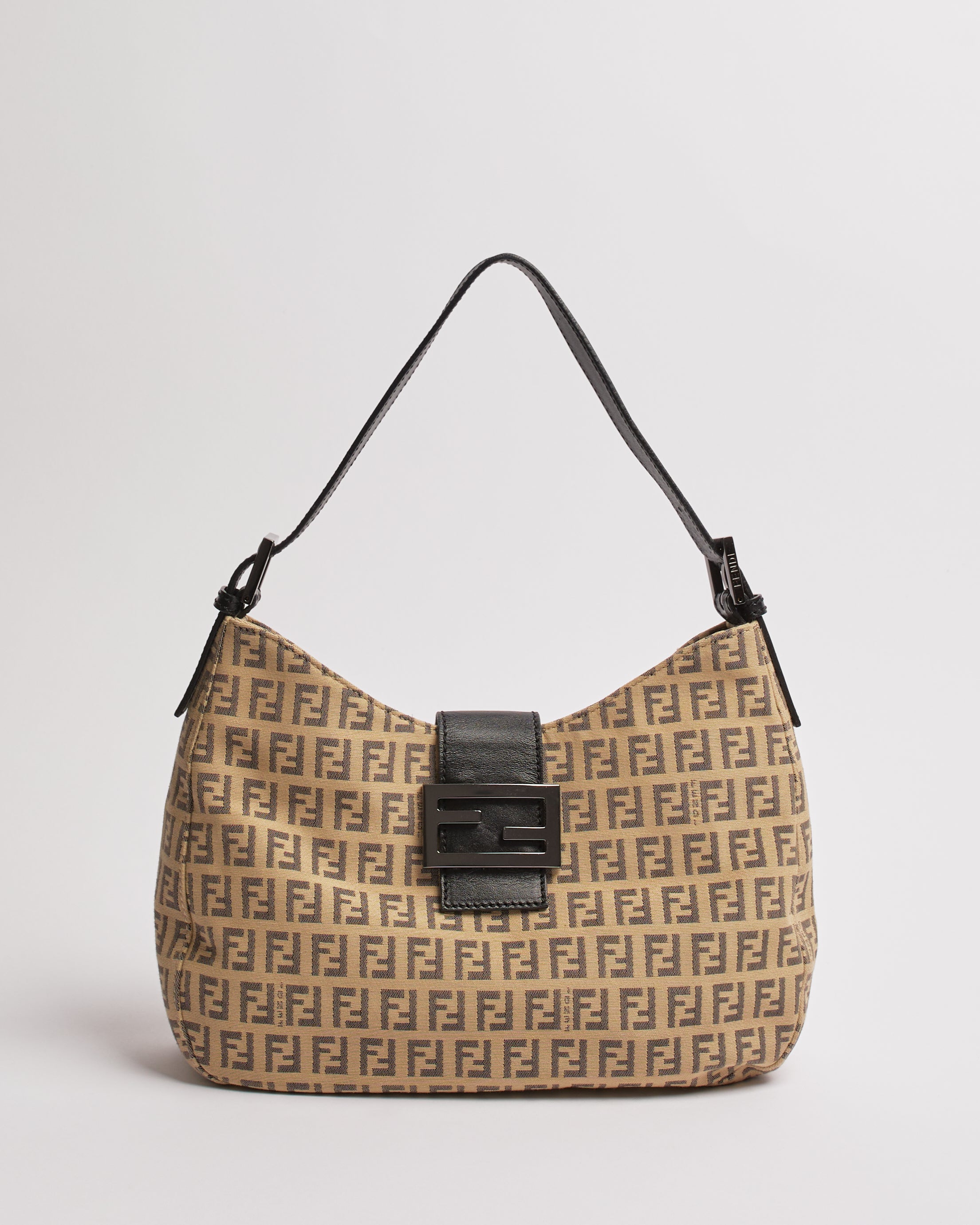 FENDI ZUCCHINO 2000'S CANVAS AND LEATHER DUAL POCKET BAGUETTE BAG