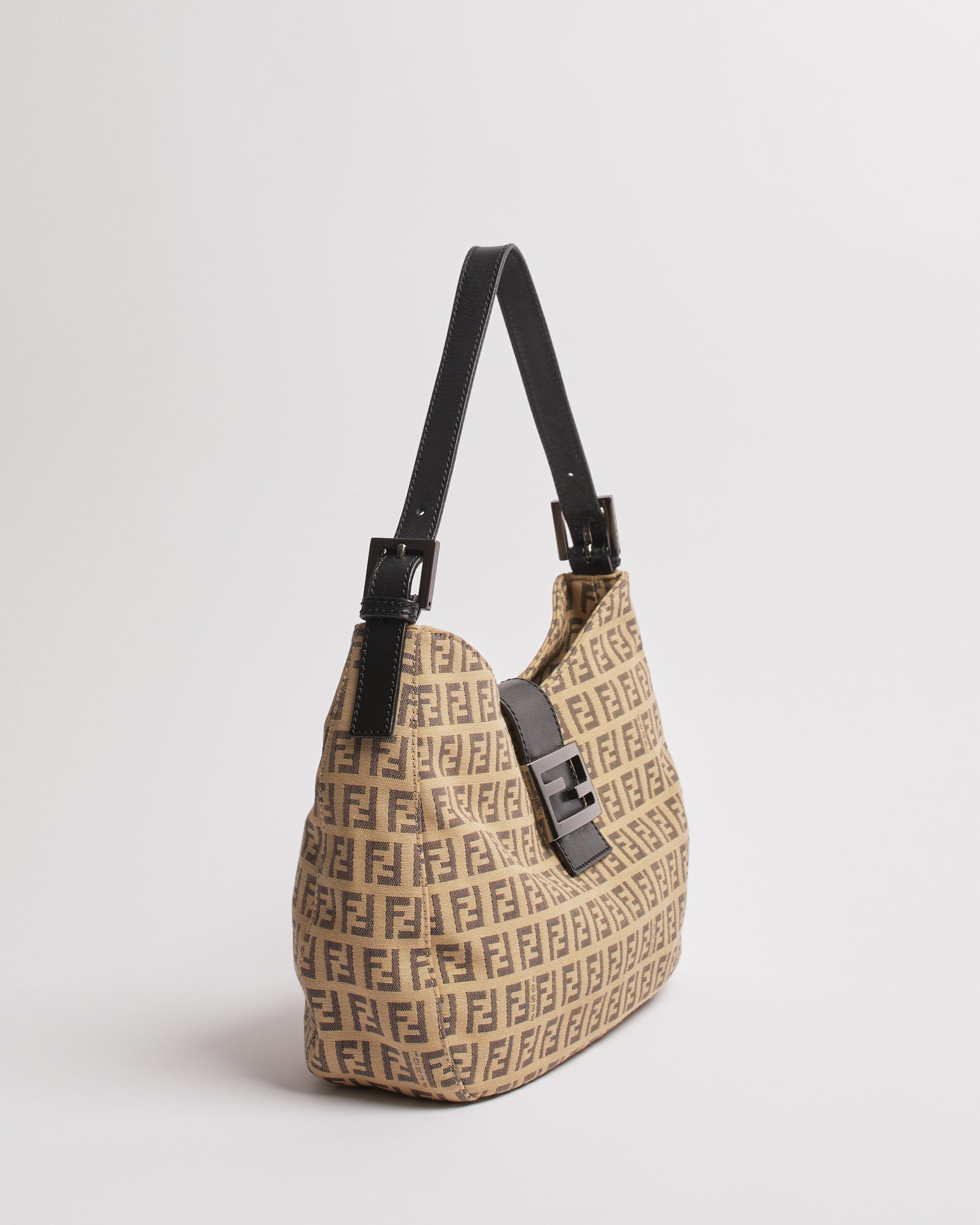 FENDI ZUCCHINO 2000'S CANVAS AND LEATHER DUAL POCKET BAGUETTE BAG