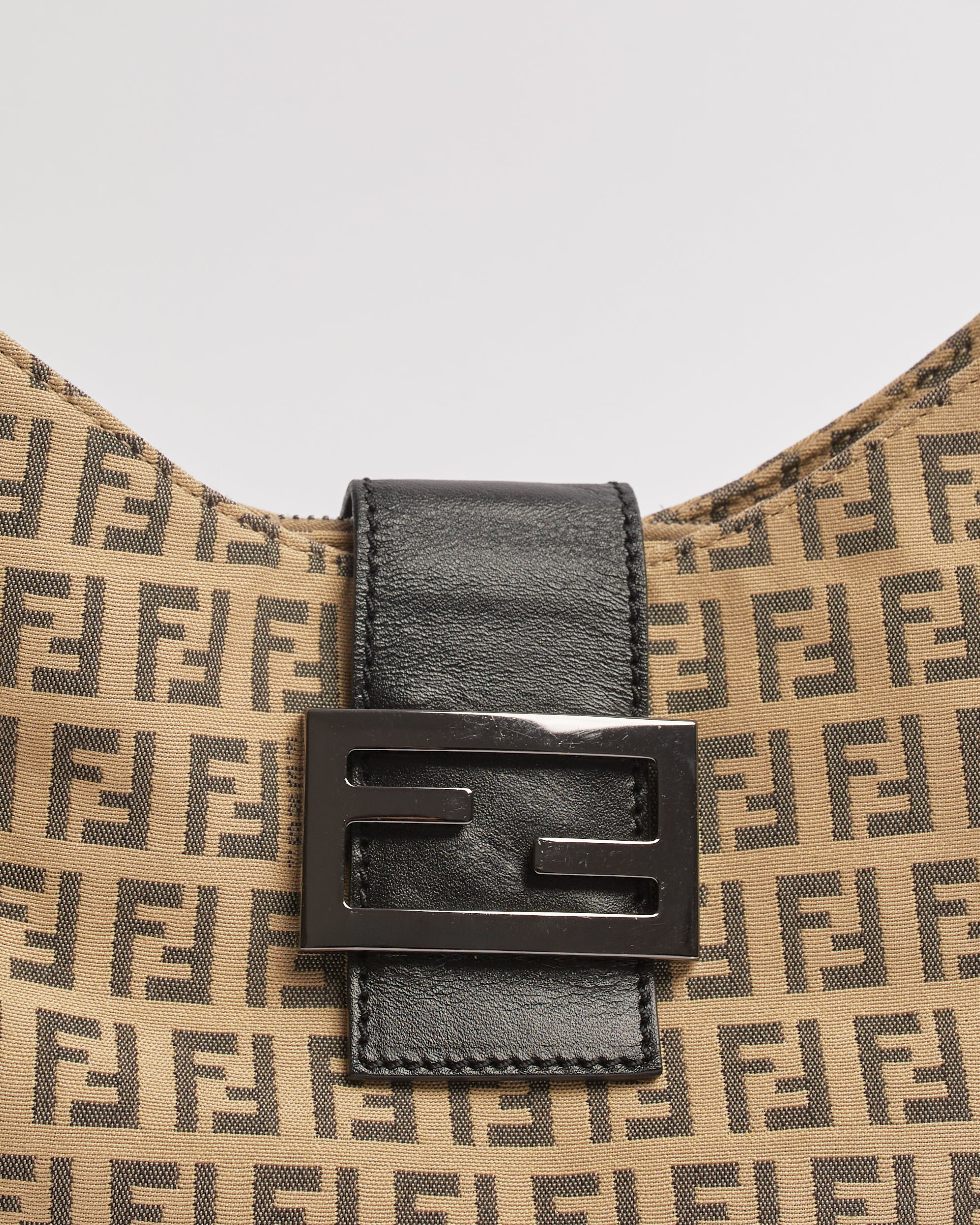 FENDI ZUCCHINO 2000'S CANVAS AND LEATHER DUAL POCKET BAGUETTE BAG