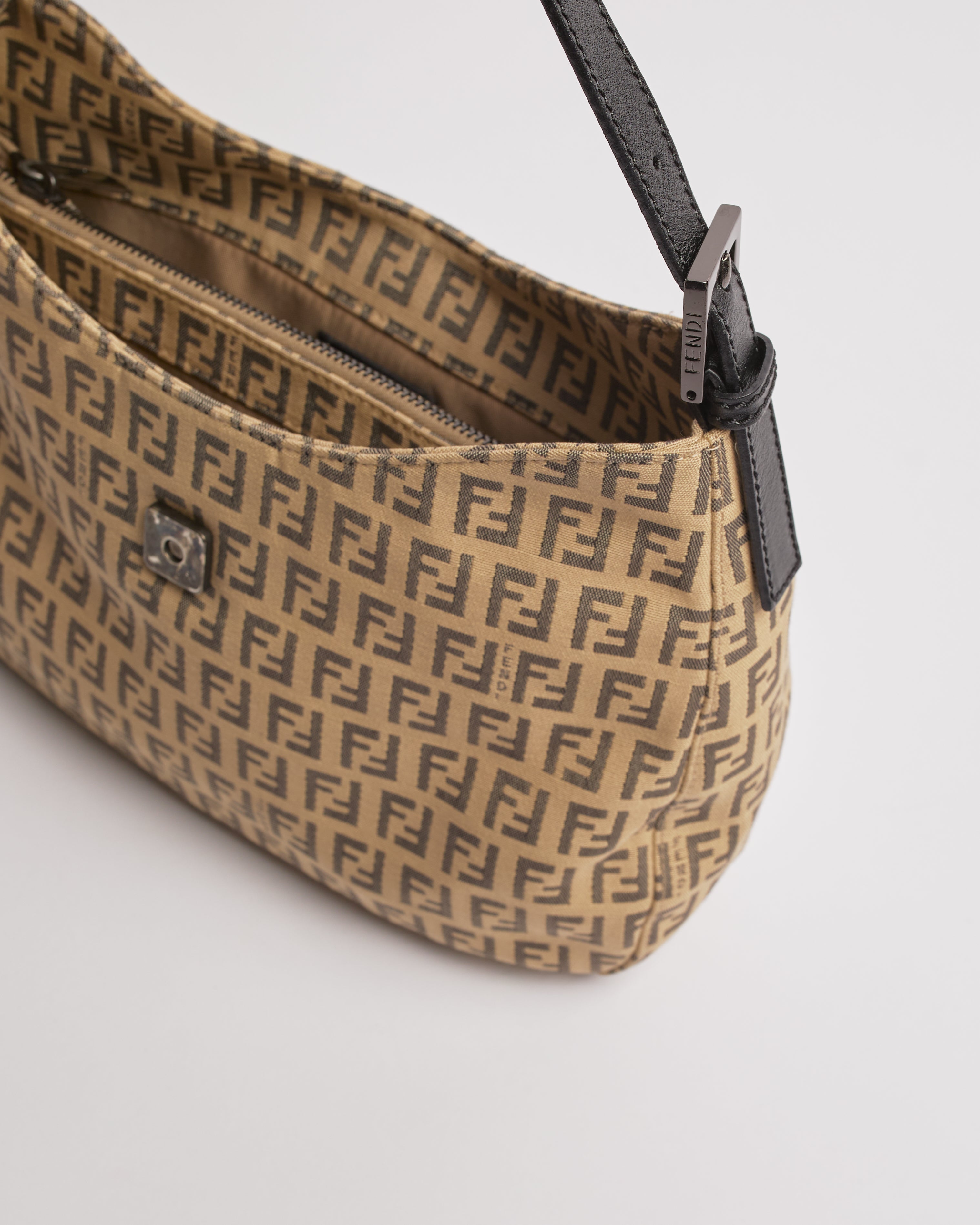 FENDI ZUCCHINO 2000'S CANVAS AND LEATHER DUAL POCKET BAGUETTE BAG