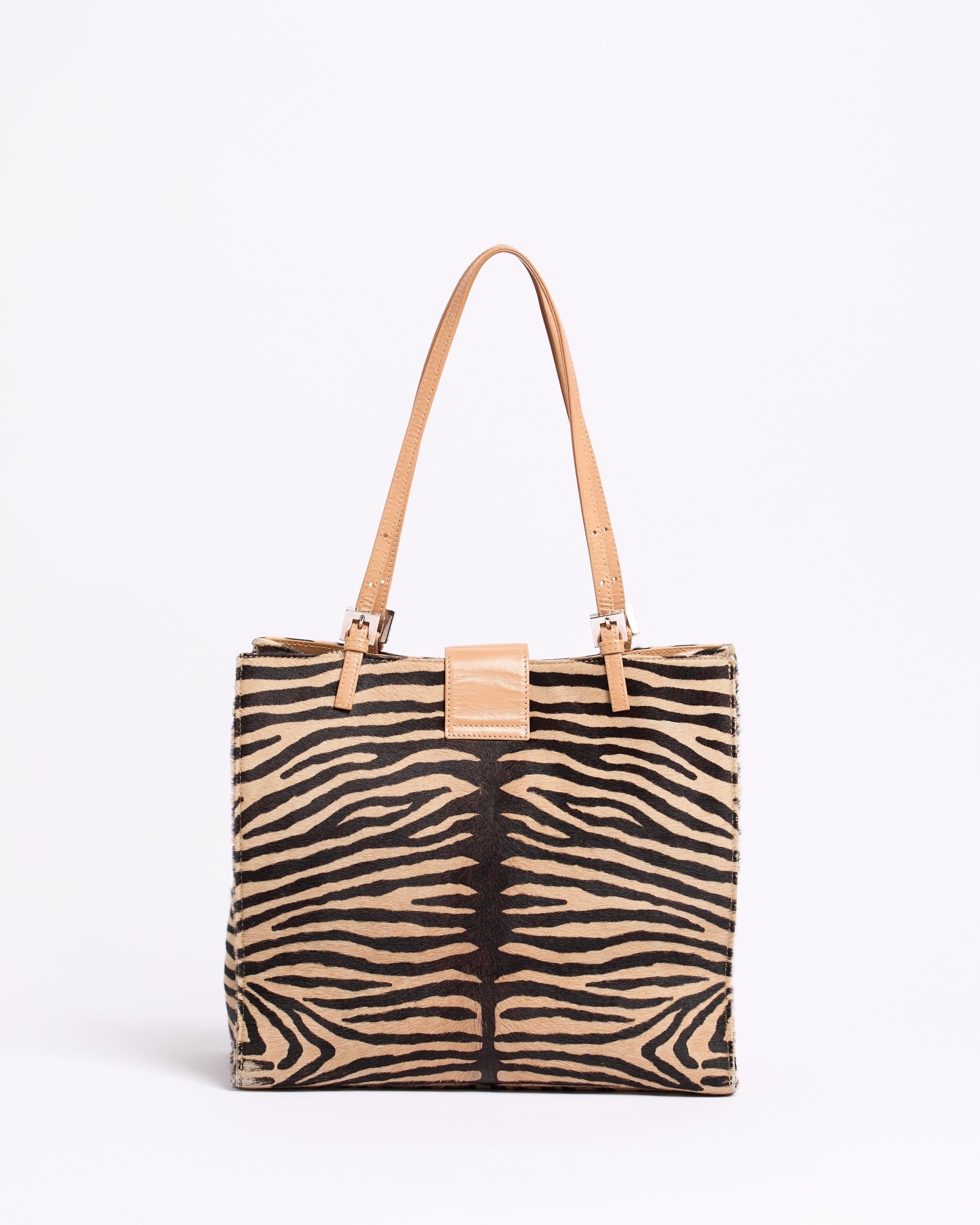 FENDI CALFSKIN TIGER SHOULDER TOTE BAG