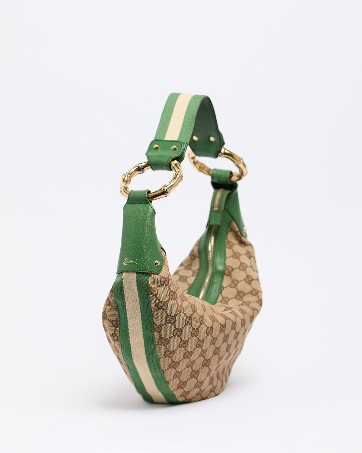 GUCCI GG BAMBOO GREEN HOBO BAG