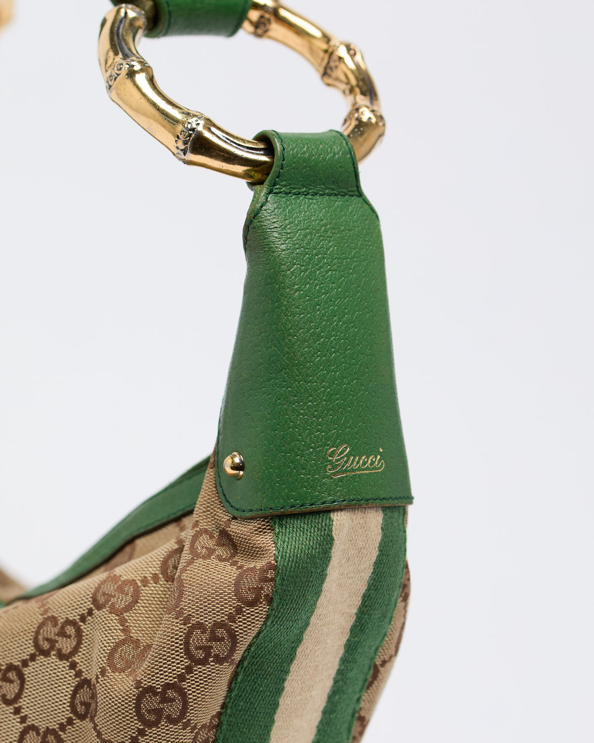 GUCCI GG BAMBOO GREEN HOBO BAG