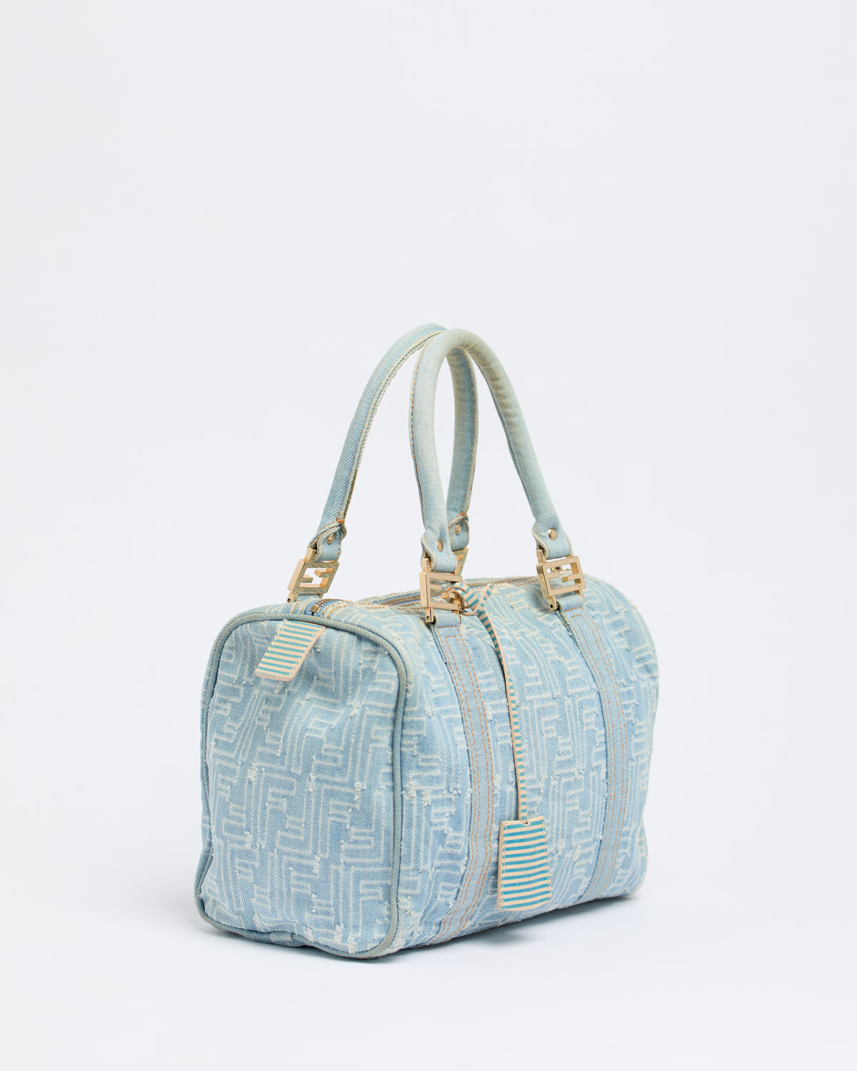 FENDI ZUCCA DENIM FOREVER BOSTON BAG