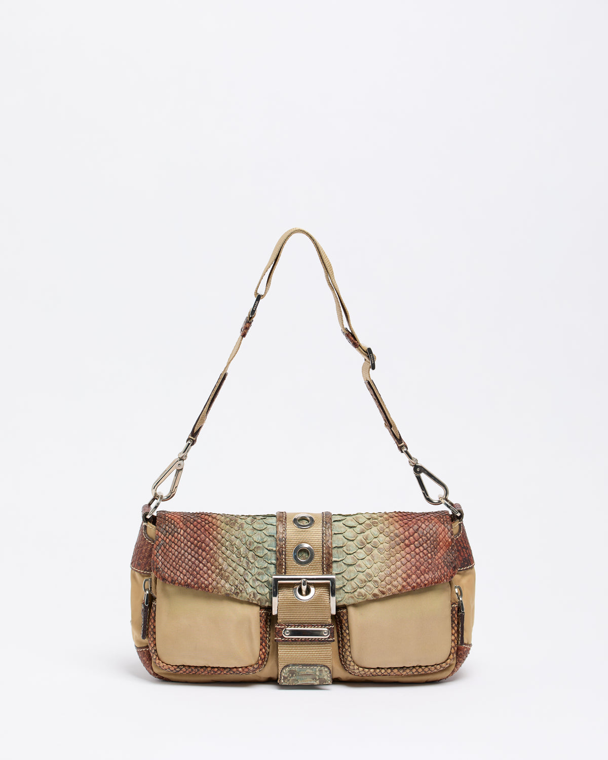 PRADA EXOTIC LEATHER BUCKLE SHOULDER BAG