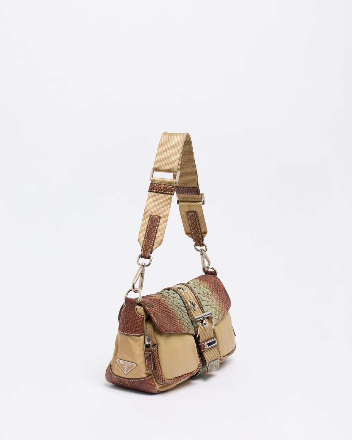 PRADA EXOTIC LEATHER BUCKLE SHOULDER BAG