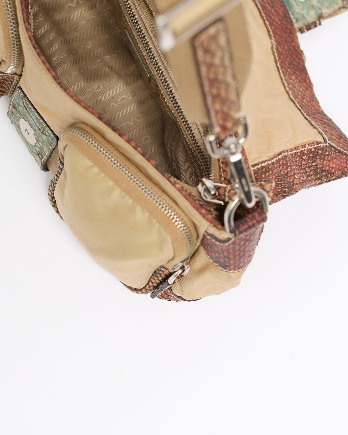 PRADA EXOTIC LEATHER BUCKLE SHOULDER BAG