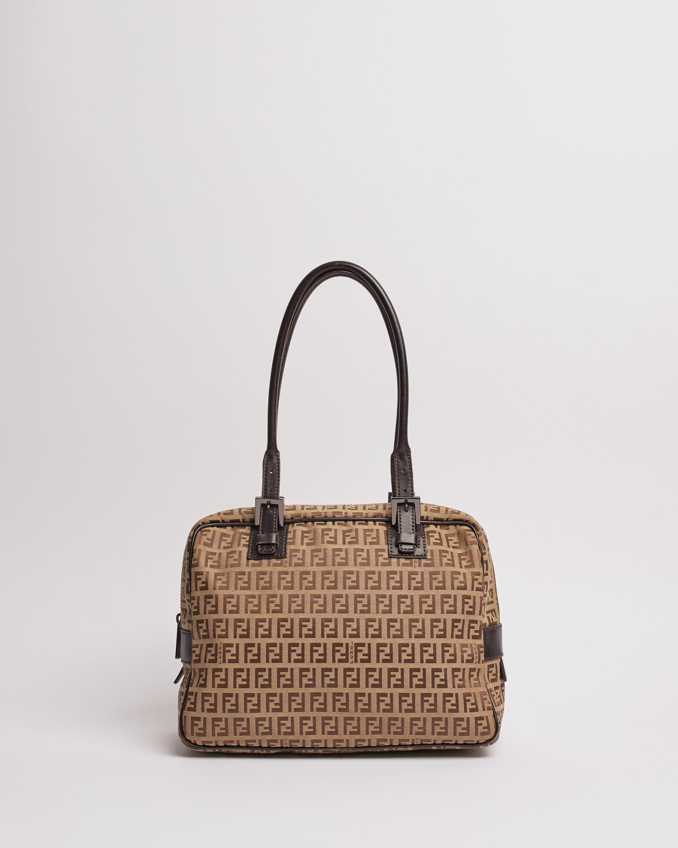 FENDI 2000'S ZUCCHINO CANVAS BOSTON SHOULDER BAG