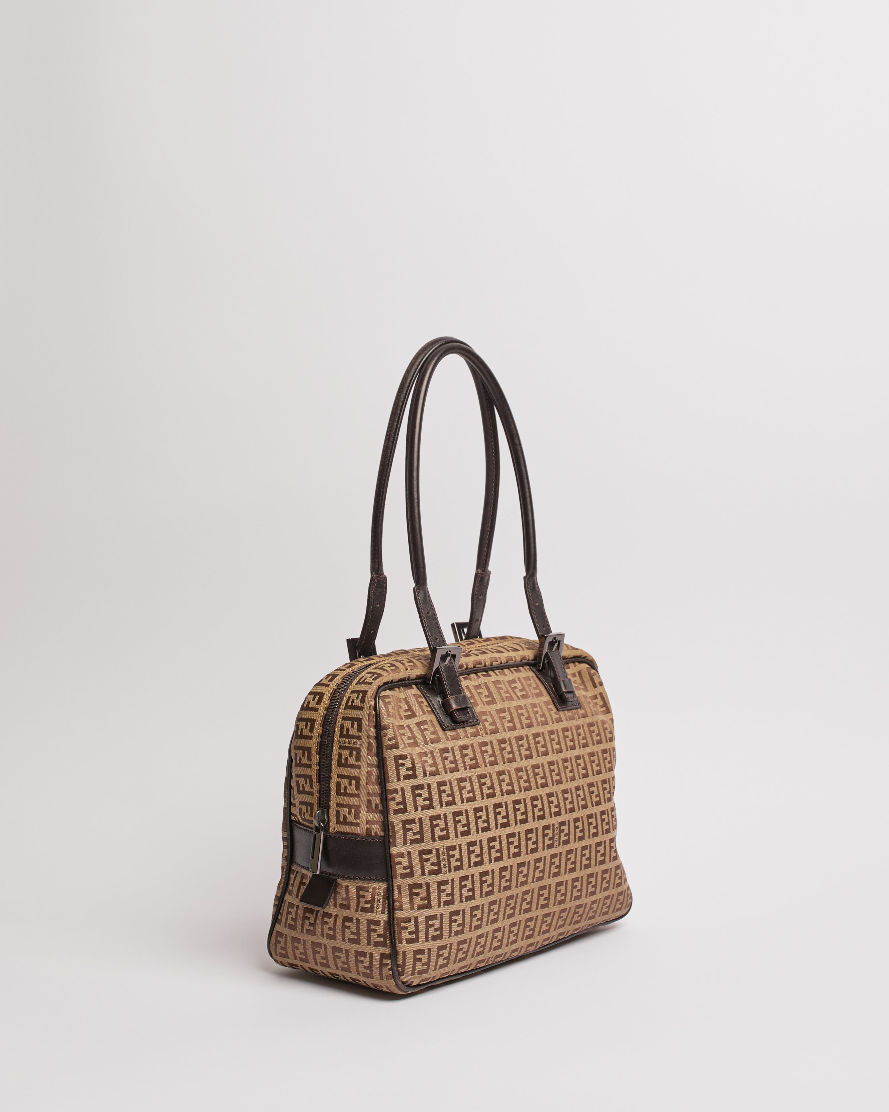 FENDI 2000'S ZUCCHINO CANVAS BOSTON SHOULDER BAG