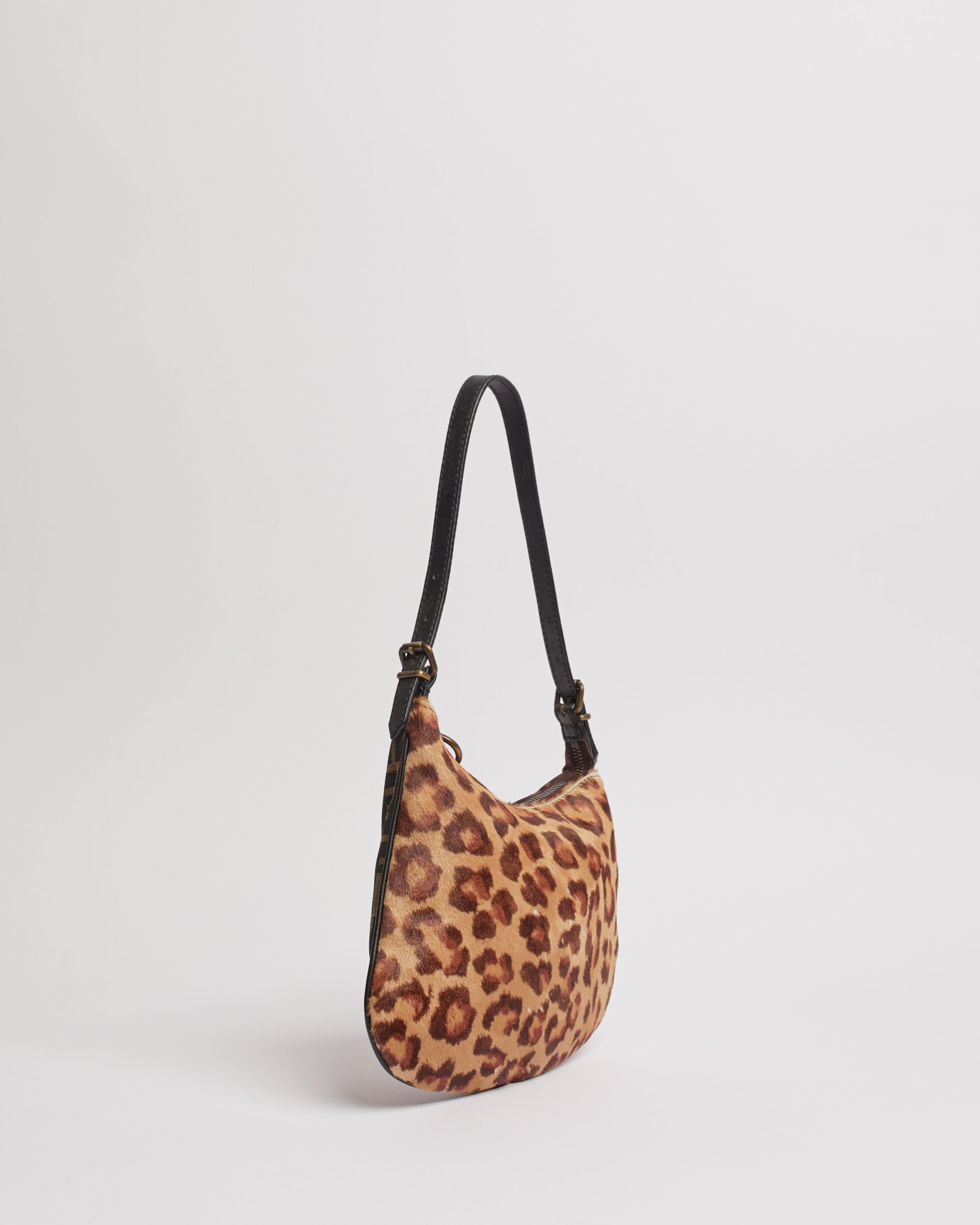 FENDI ZUCCA OYSTER LEOPARD PONY HAIR SLING BAG