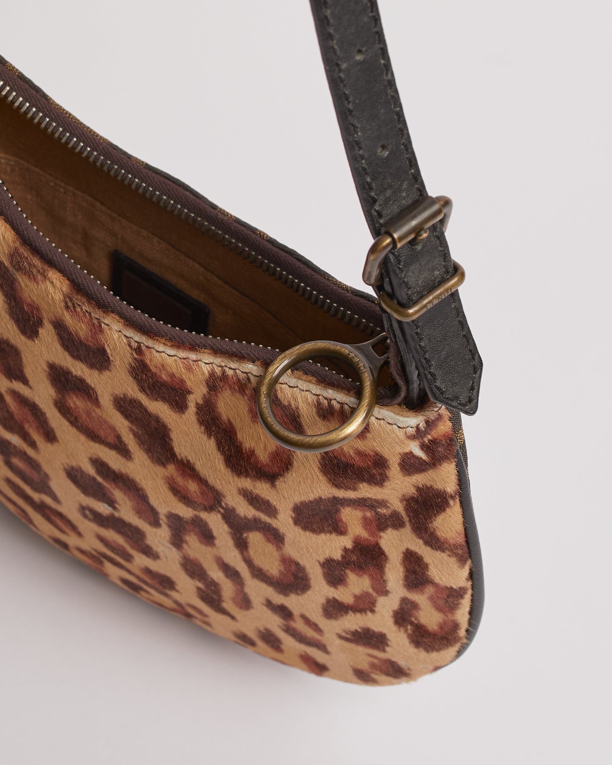 FENDI ZUCCA OYSTER LEOPARD PONY HAIR SLING BAG