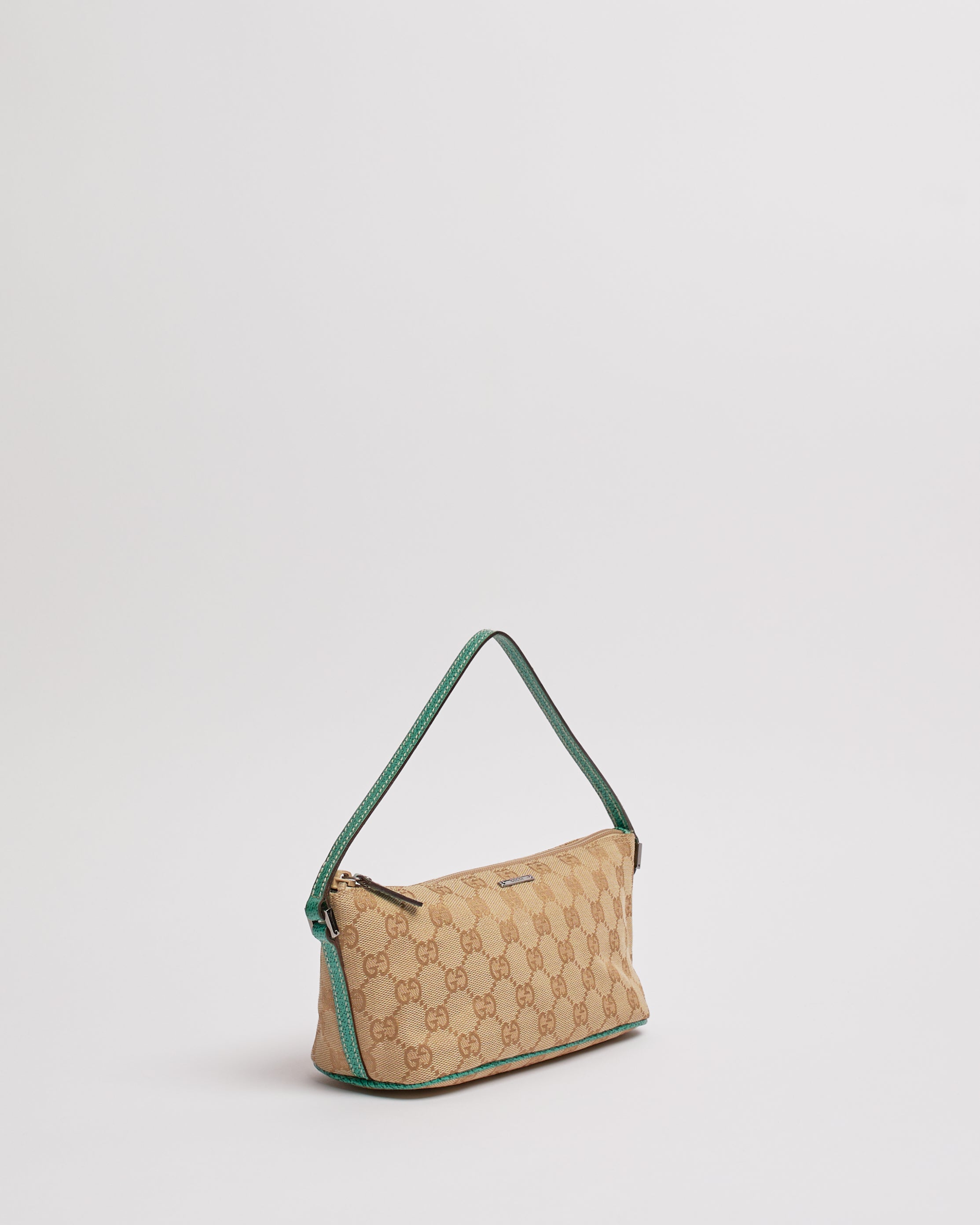 GUCCI 2000'S MONOGRAM TURQUOISE POCHETTE BAG