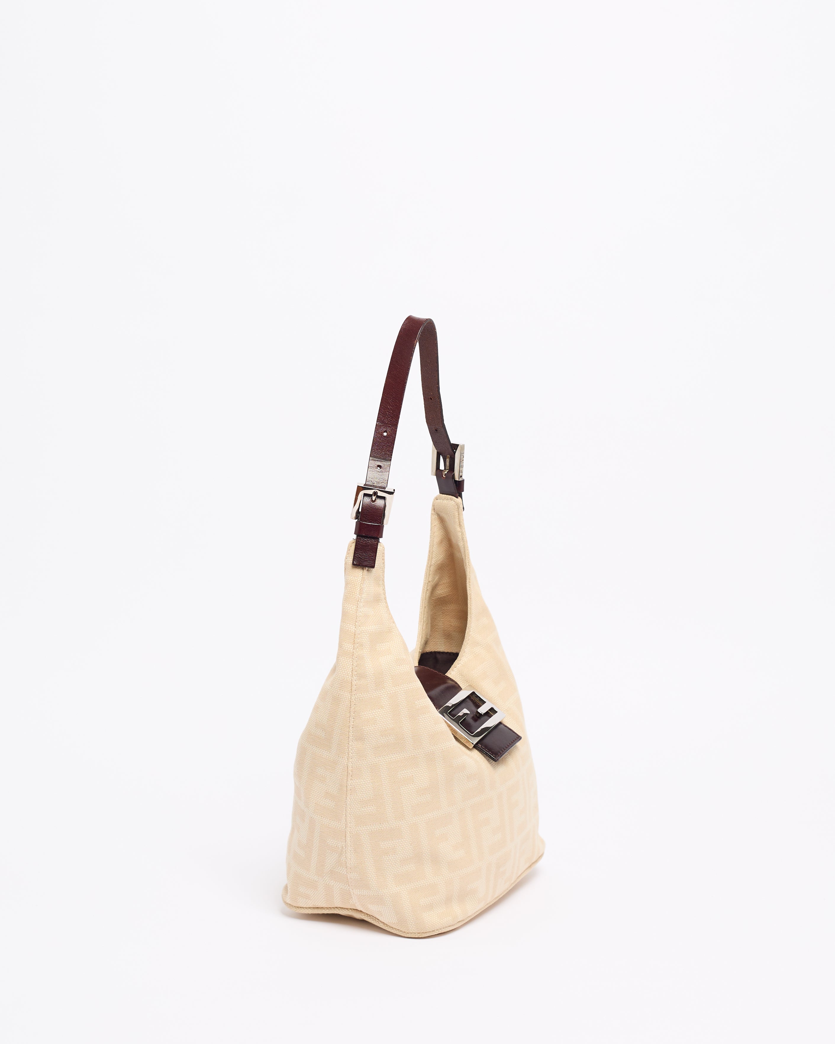 FENDI ZUCCA 1990'S CREAM CROISSANT BAGUETTE SHOULDER BAG