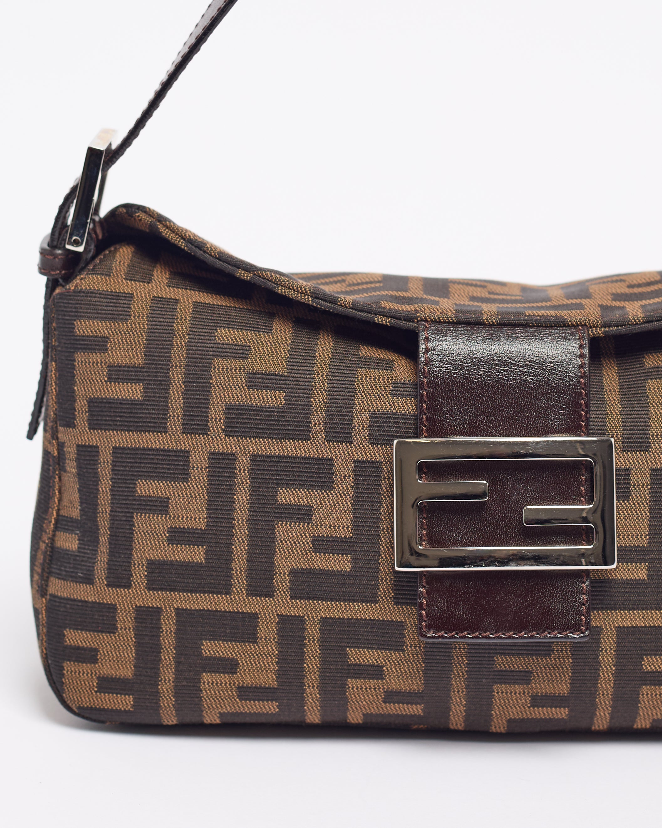 FENDI 1990’S ZUCCA DUAL FLAP BAGUETTE SHOULDER BAG