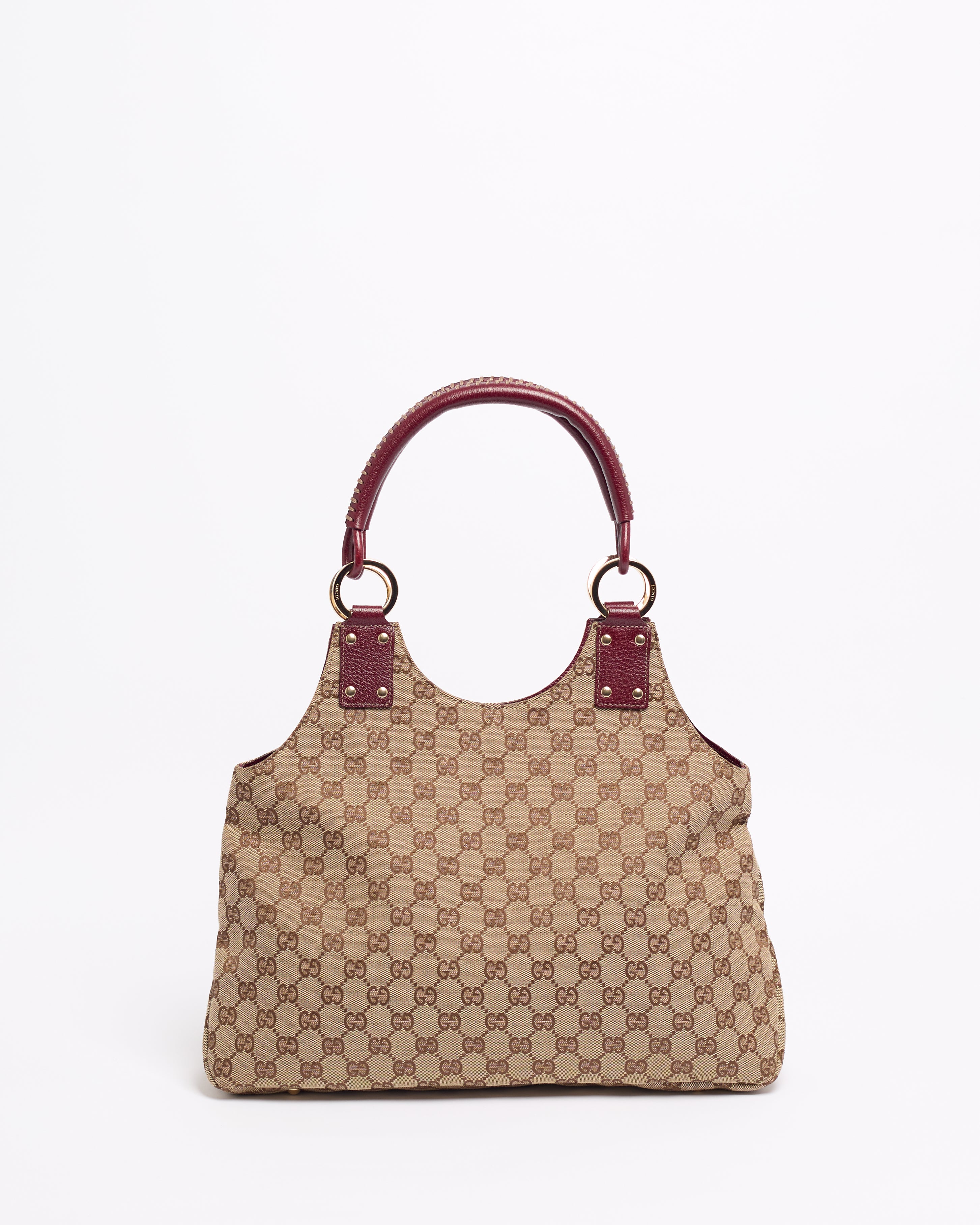 GUCCI GG 2000'S BURGUNDY CANVAS AND LEATHER HOBO BAG