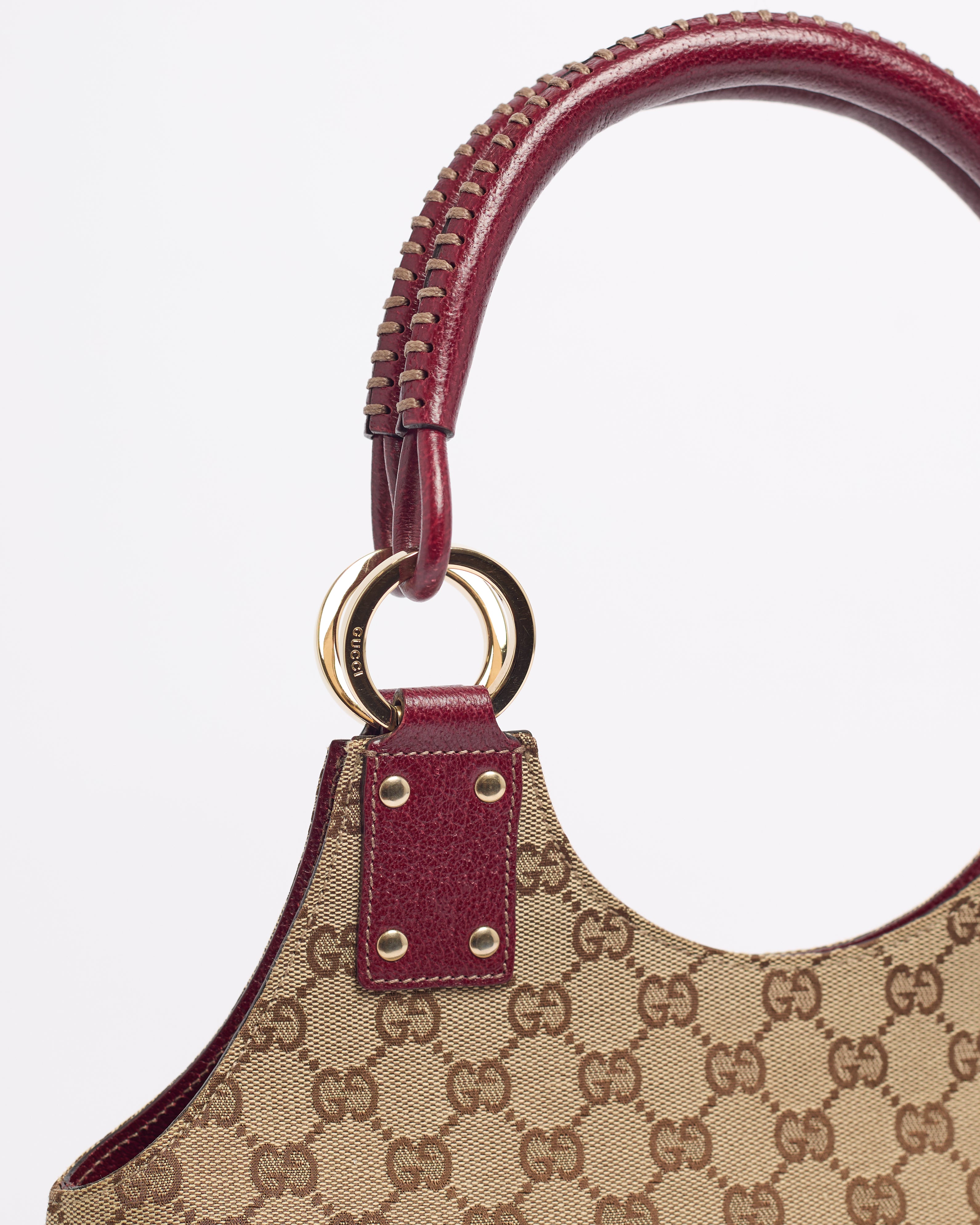 GUCCI GG 2000'S BURGUNDY CANVAS AND LEATHER HOBO BAG