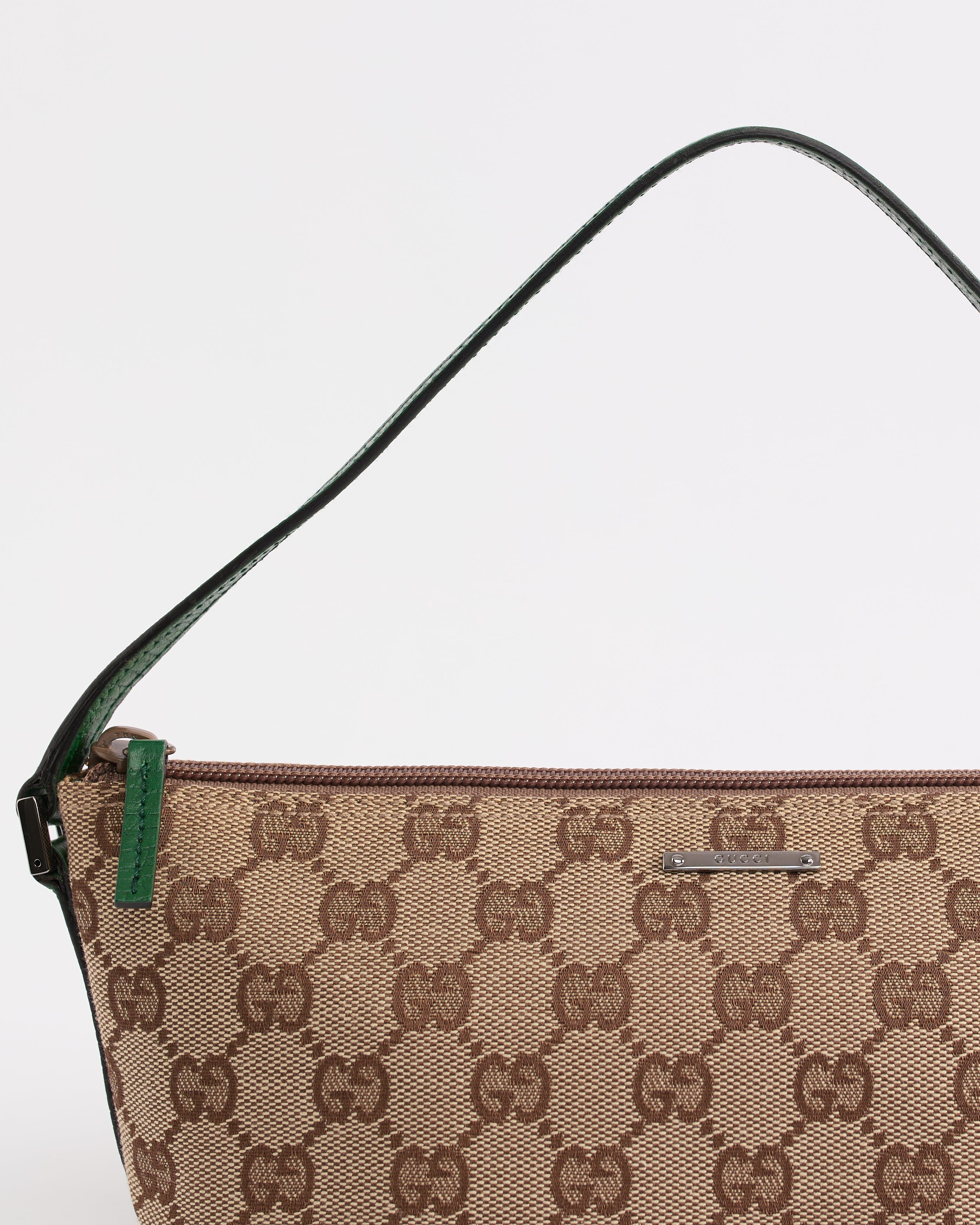 GUCCI 2000'S MONOGRAM GREEN POCHETTE BAG