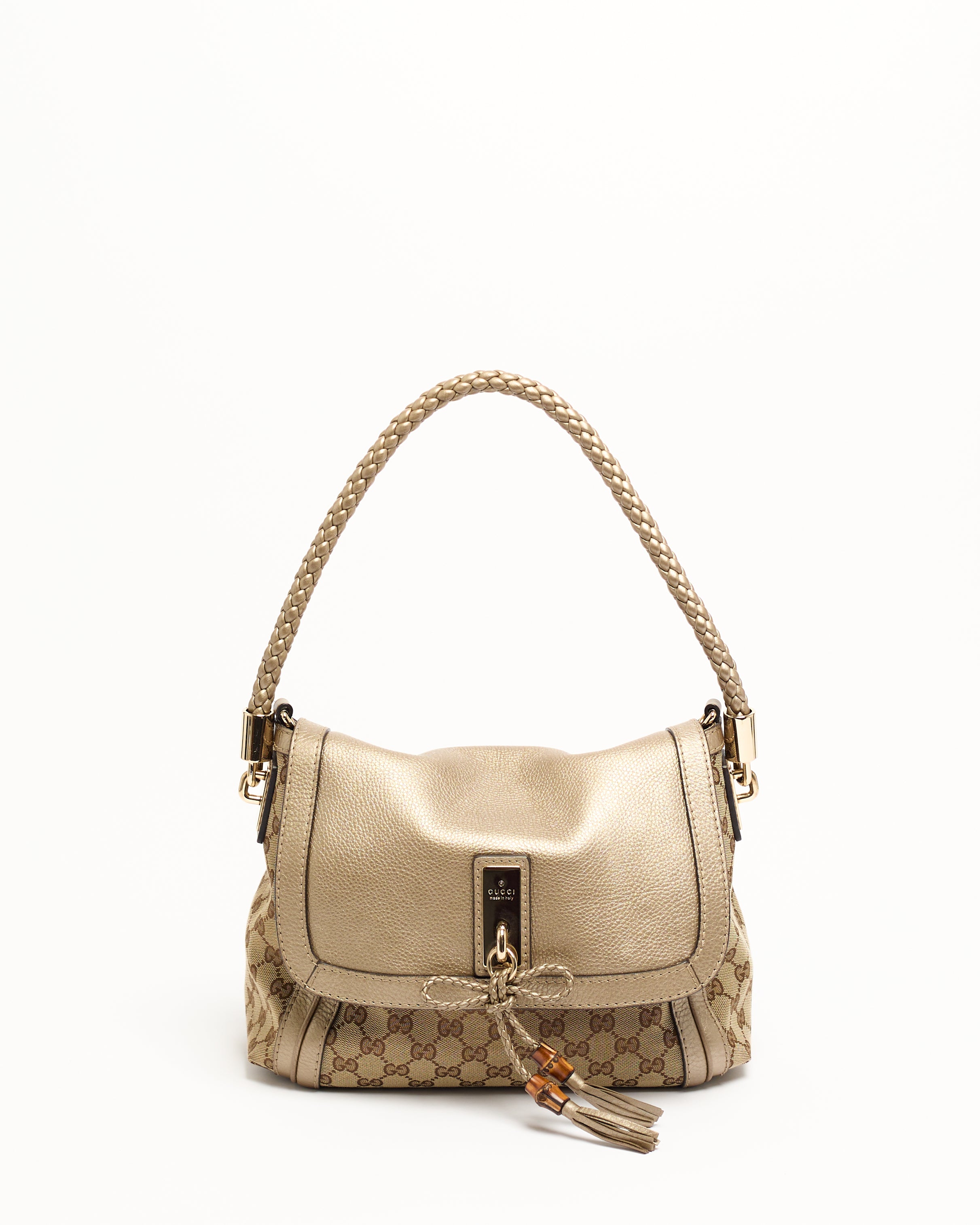 GUCCI GG BELLA FLAP METALLIC SHOULDER BAG