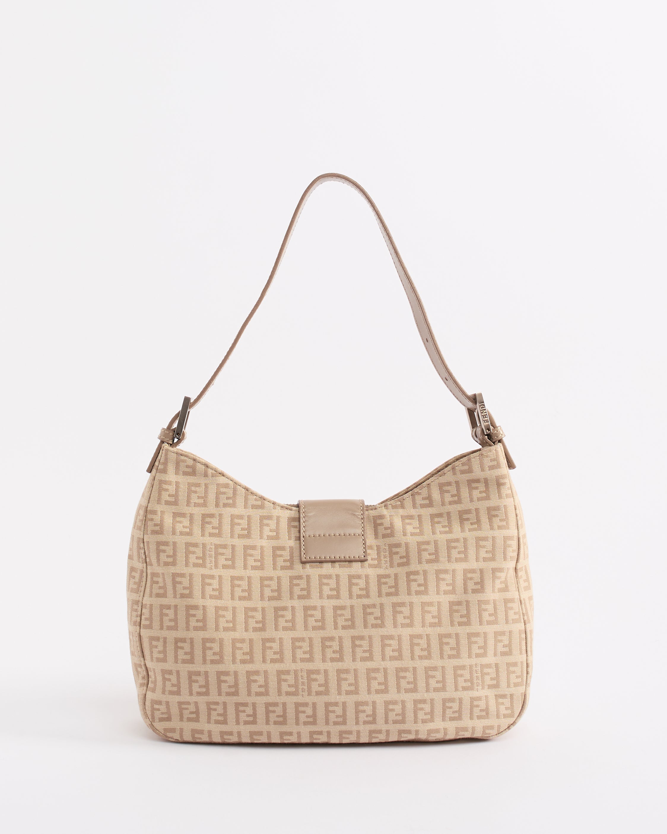 FENDI ZUCCHINO 2000'S CREAM CANVAS AND LEATHER DUAL POCKET BAGUETTE BAG