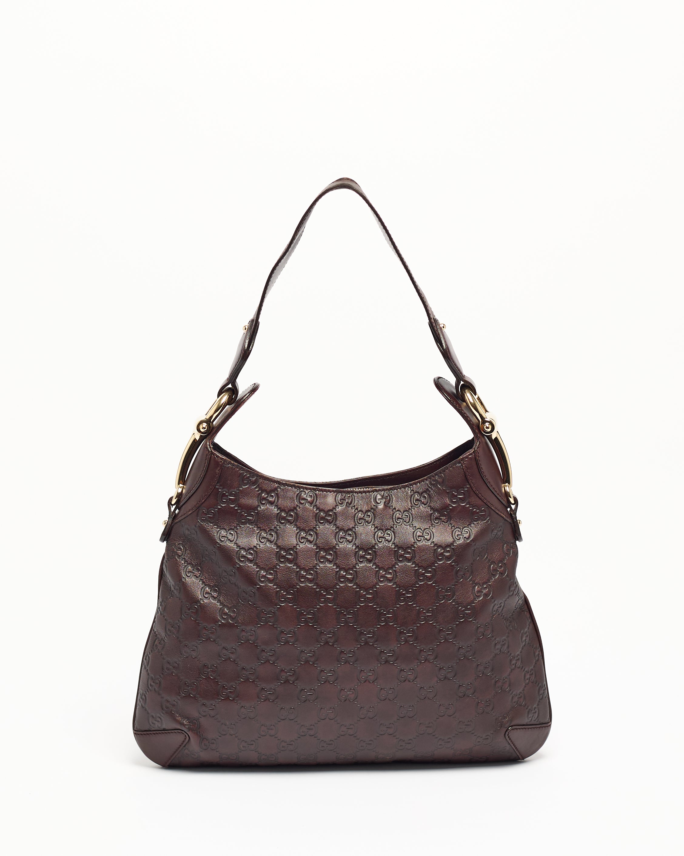 GUCCI DEBOSSED LEATHER HORSEBIT HOBO BAG