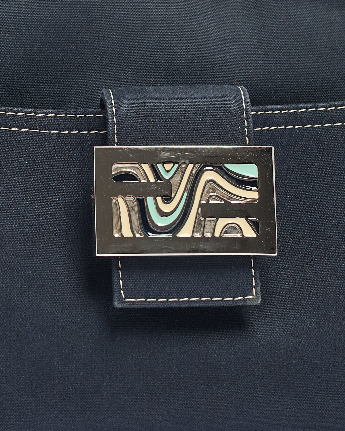 FENDI DENIM MARBLE CLASP MAMMA BAGUETTE