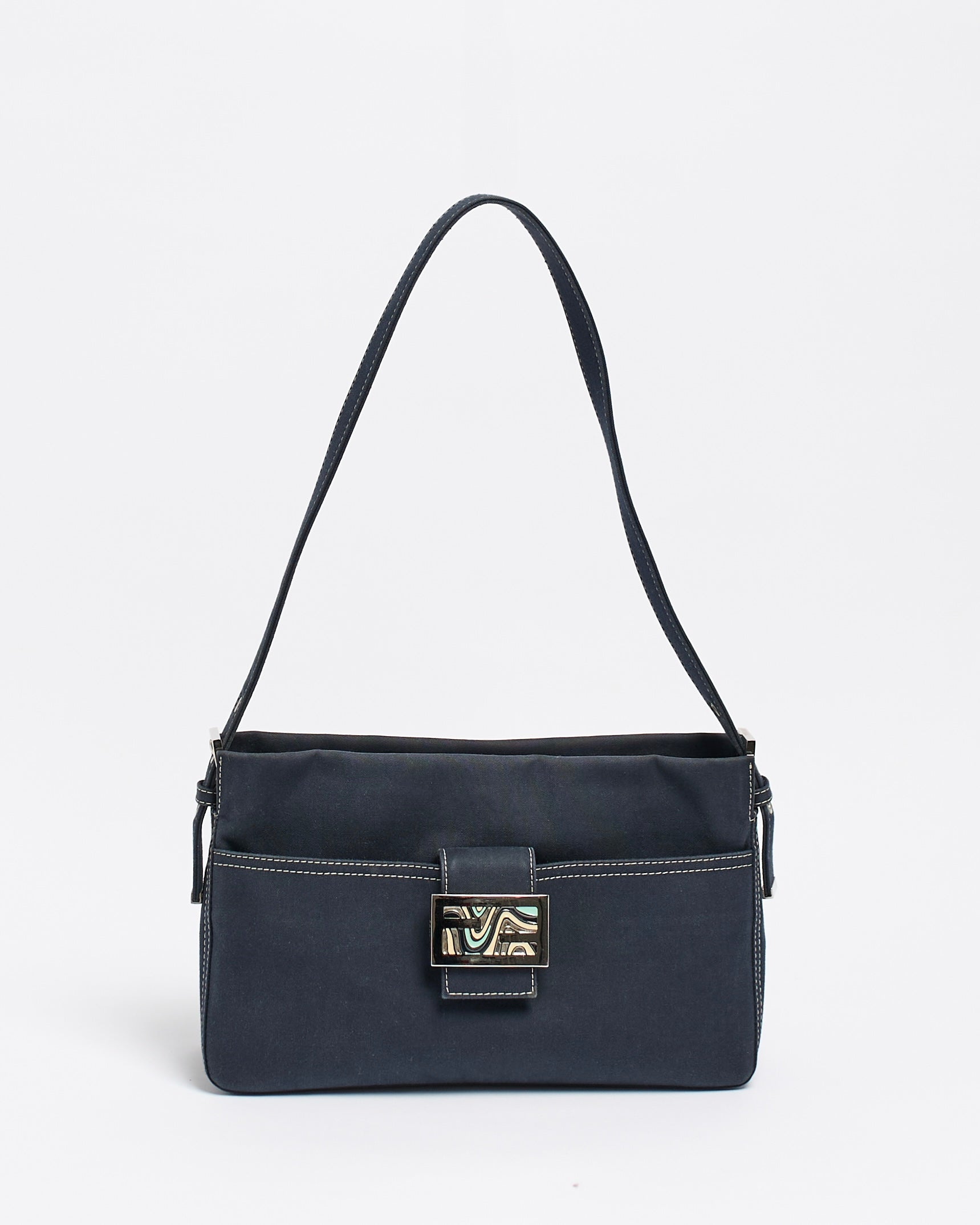 FENDI DENIM MARBLE CLASP MAMMA BAGUETTE