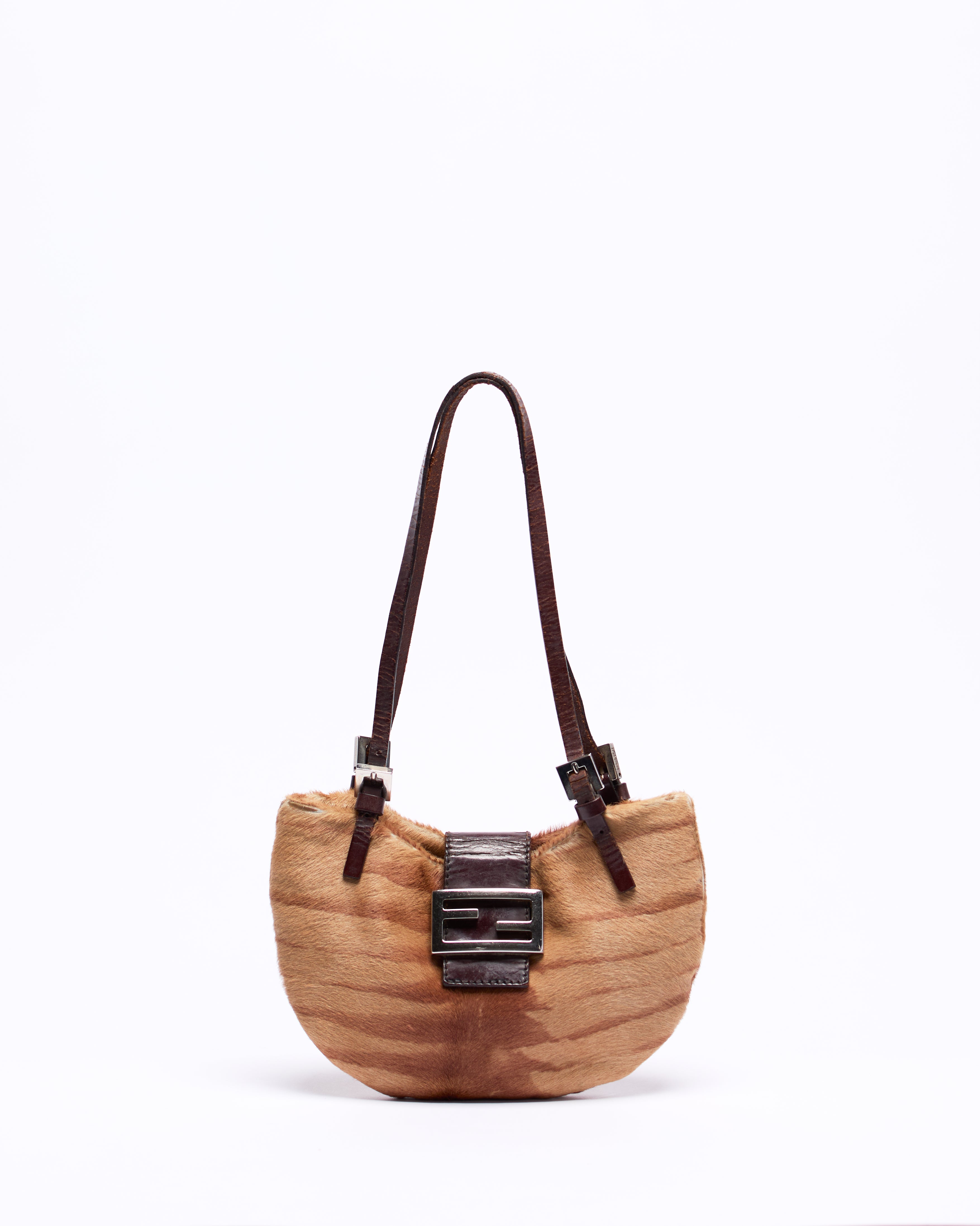 FENDI PONY HAIR CROISSANT BAGUETTE BAG