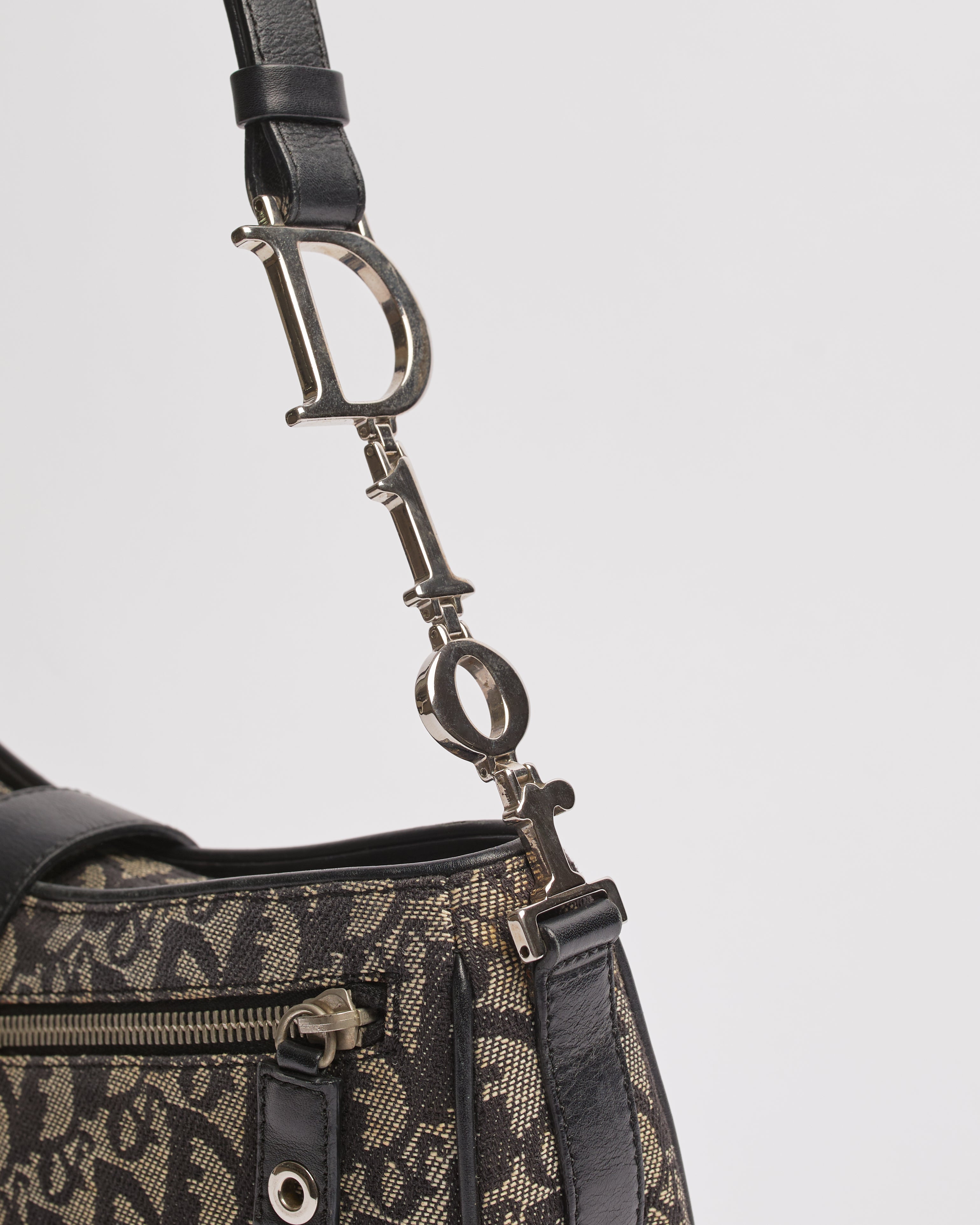 CHRISTIAN DIOR DIORISSIMO NAVY CANVAS AND LEATHER POCHETTE BAG