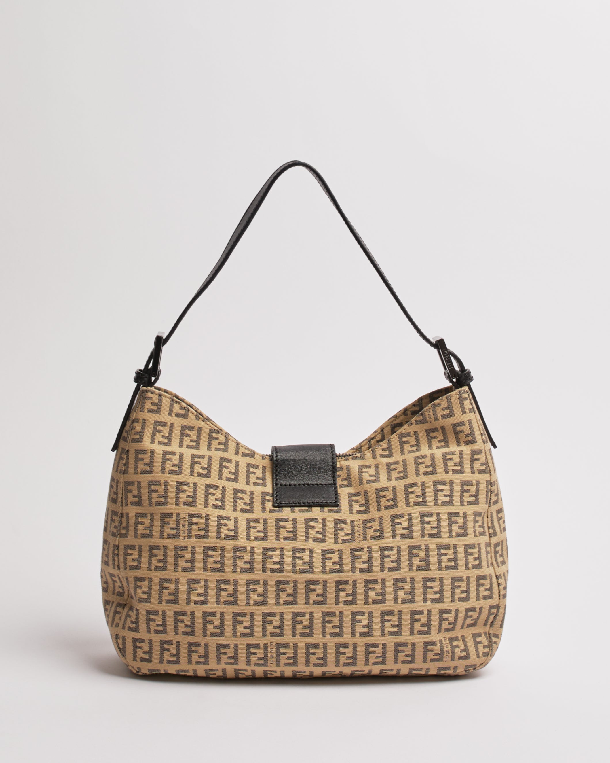 FENDI ZUCCHINO 2000'S CANVAS AND LEATHER DUAL POCKET BAGUETTE BAG