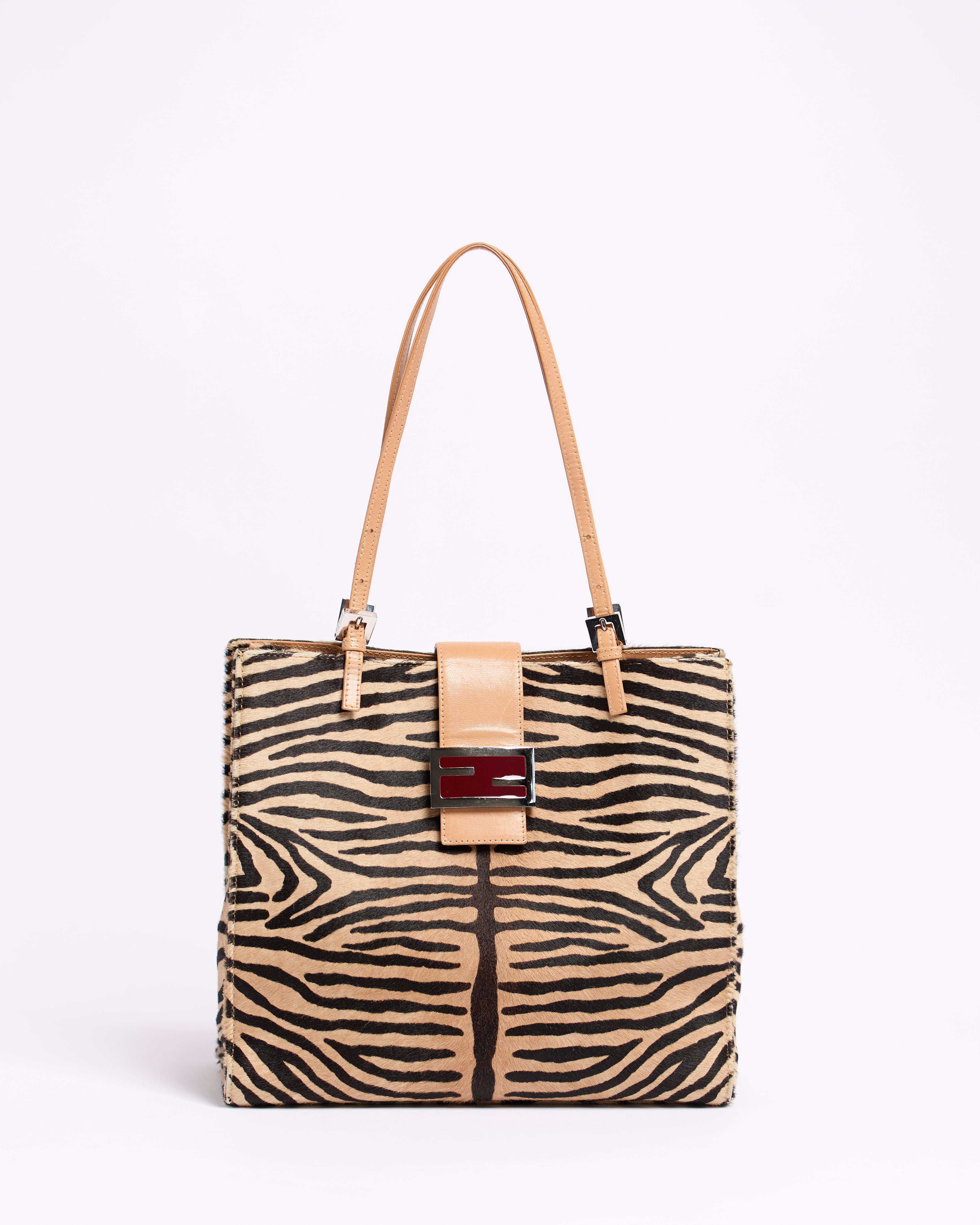 FENDI CALFSKIN TIGER SHOULDER TOTE BAG