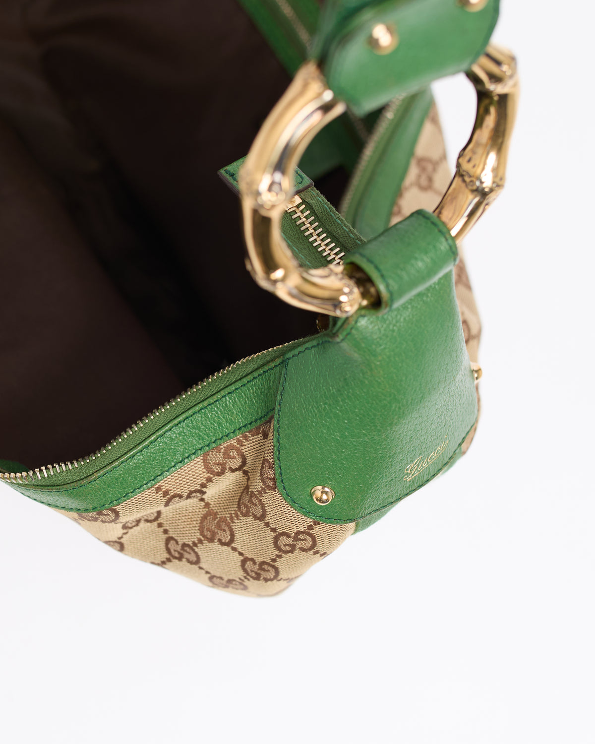 GUCCI GG BAMBOO GREEN HOBO BAG