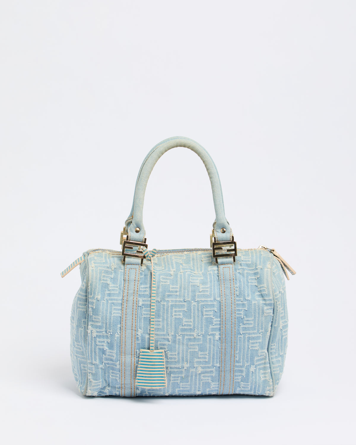 FENDI ZUCCA DENIM FOREVER BOSTON BAG