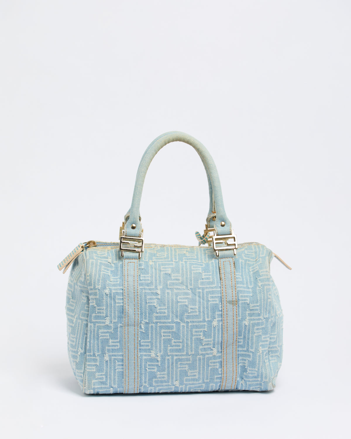 FENDI ZUCCA DENIM FOREVER BOSTON BAG
