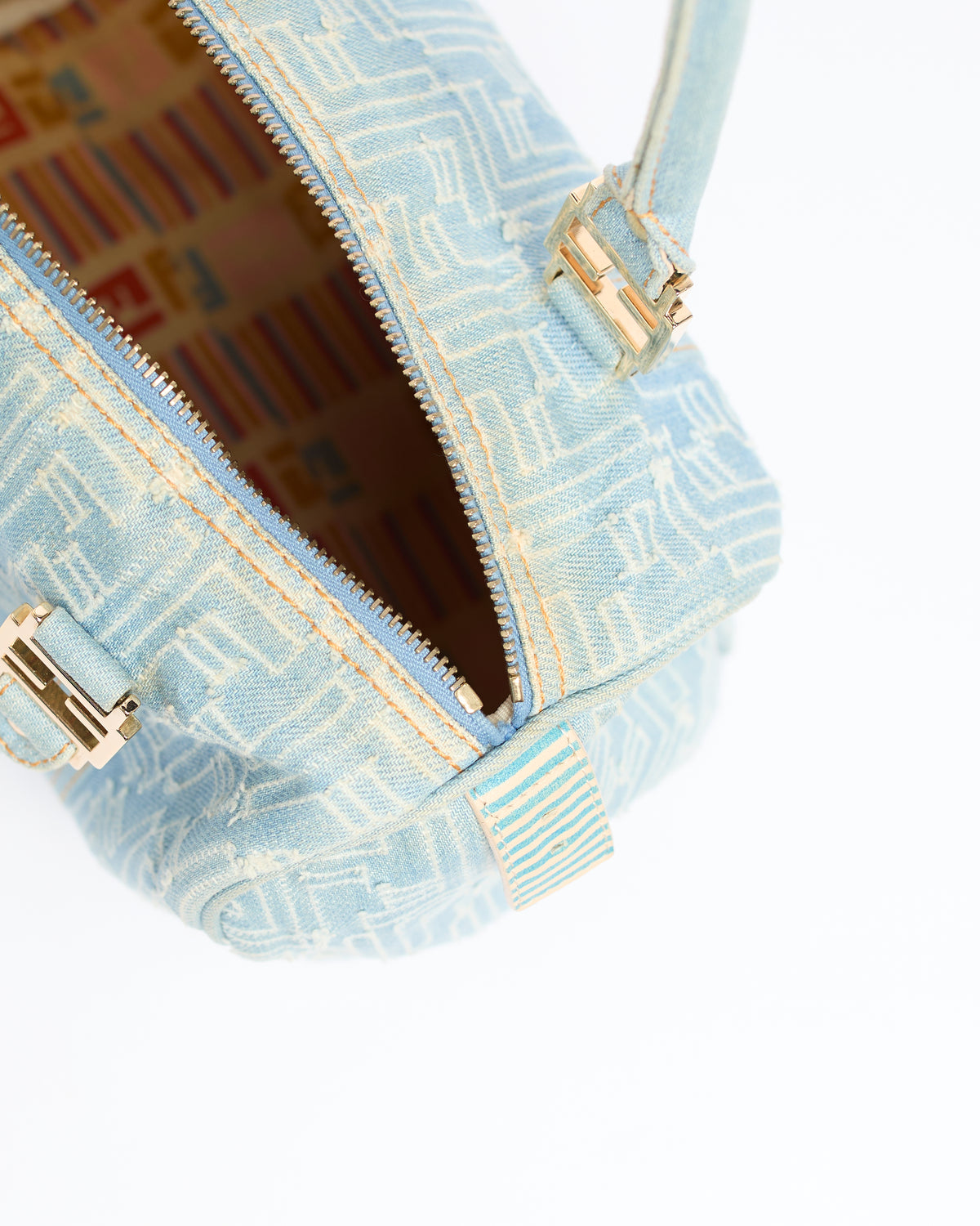 FENDI ZUCCA DENIM FOREVER BOSTON BAG