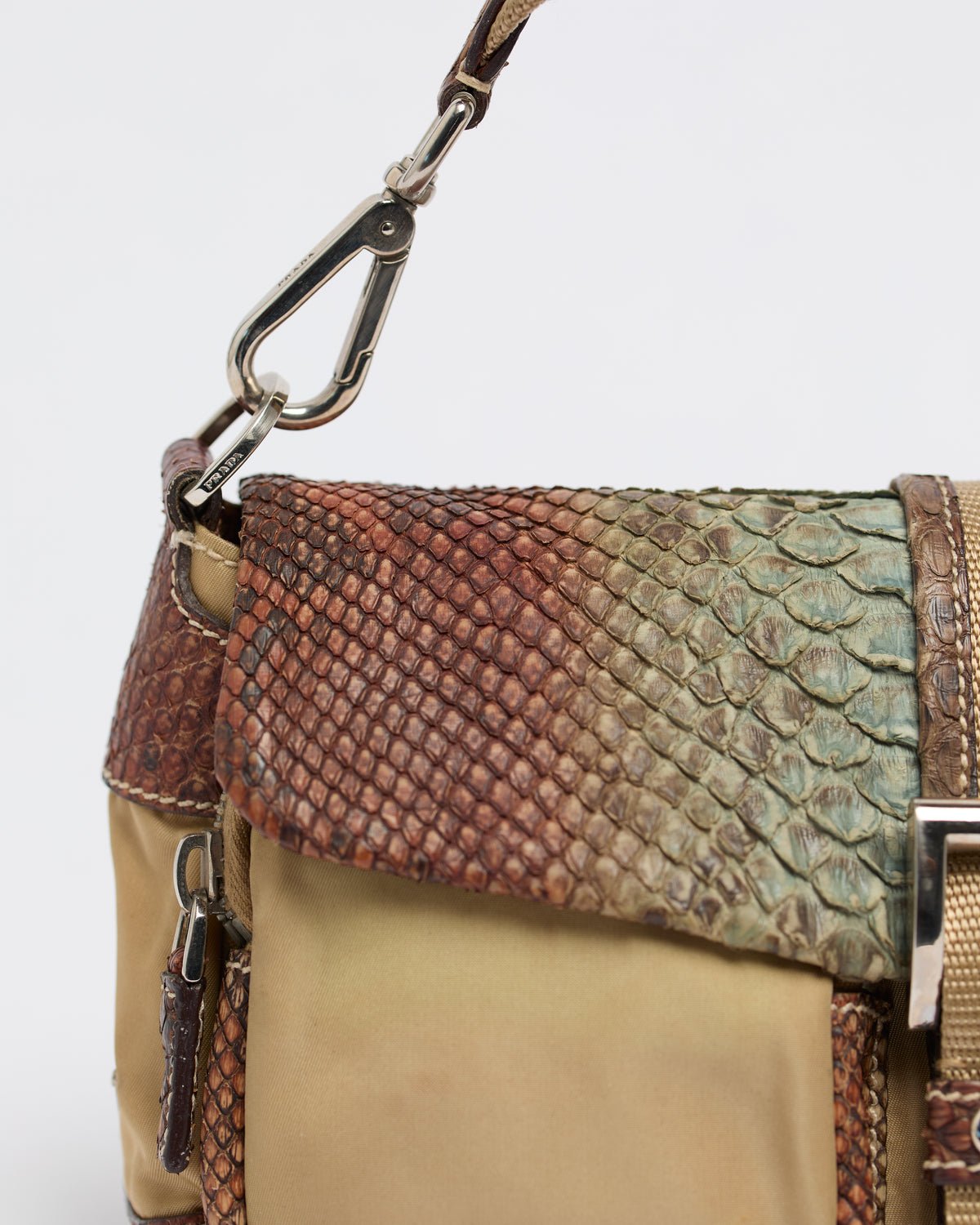 PRADA EXOTIC LEATHER BUCKLE SHOULDER BAG