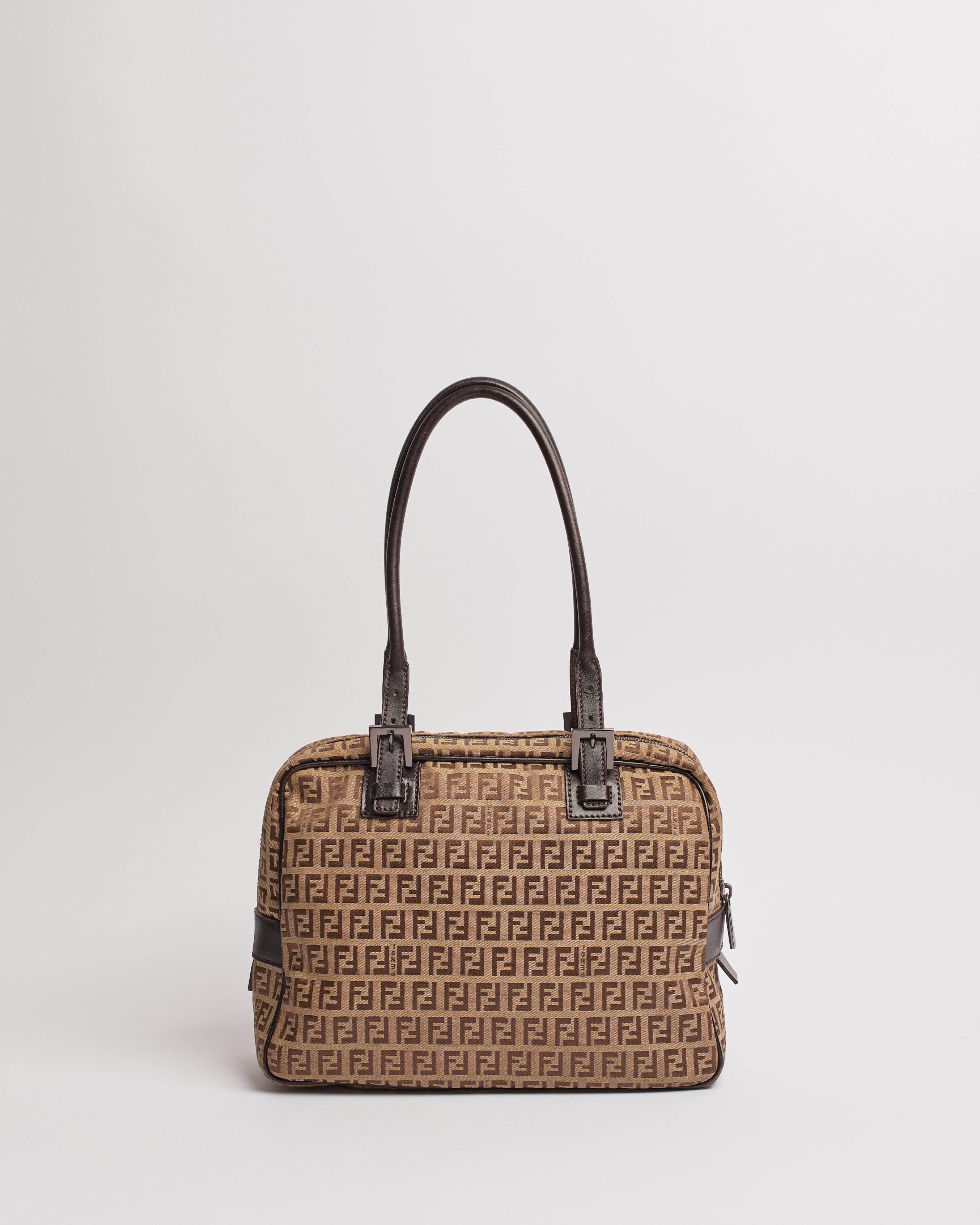 FENDI 2000'S ZUCCHINO CANVAS BOSTON SHOULDER BAG