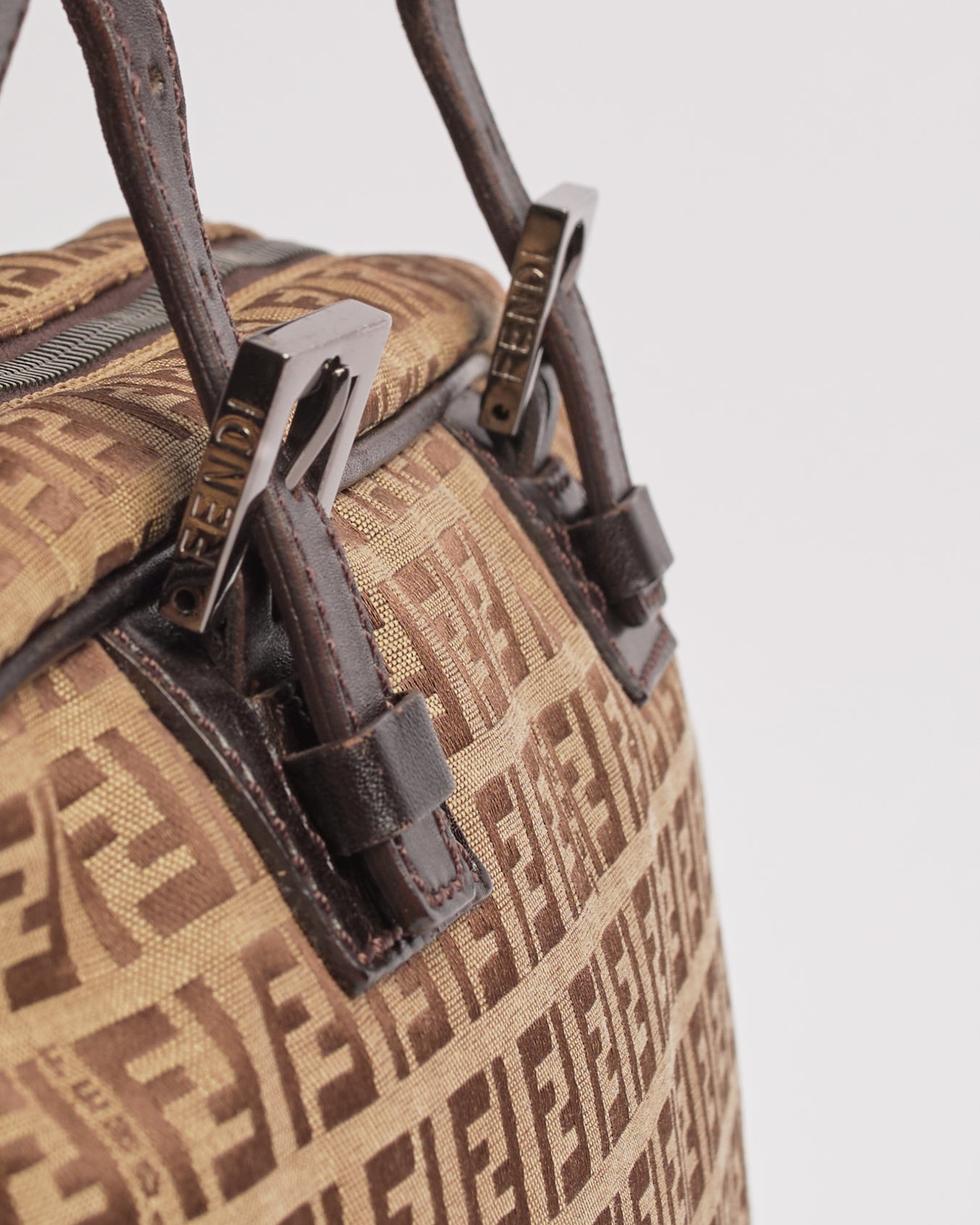 FENDI 2000'S ZUCCHINO CANVAS BOSTON SHOULDER BAG