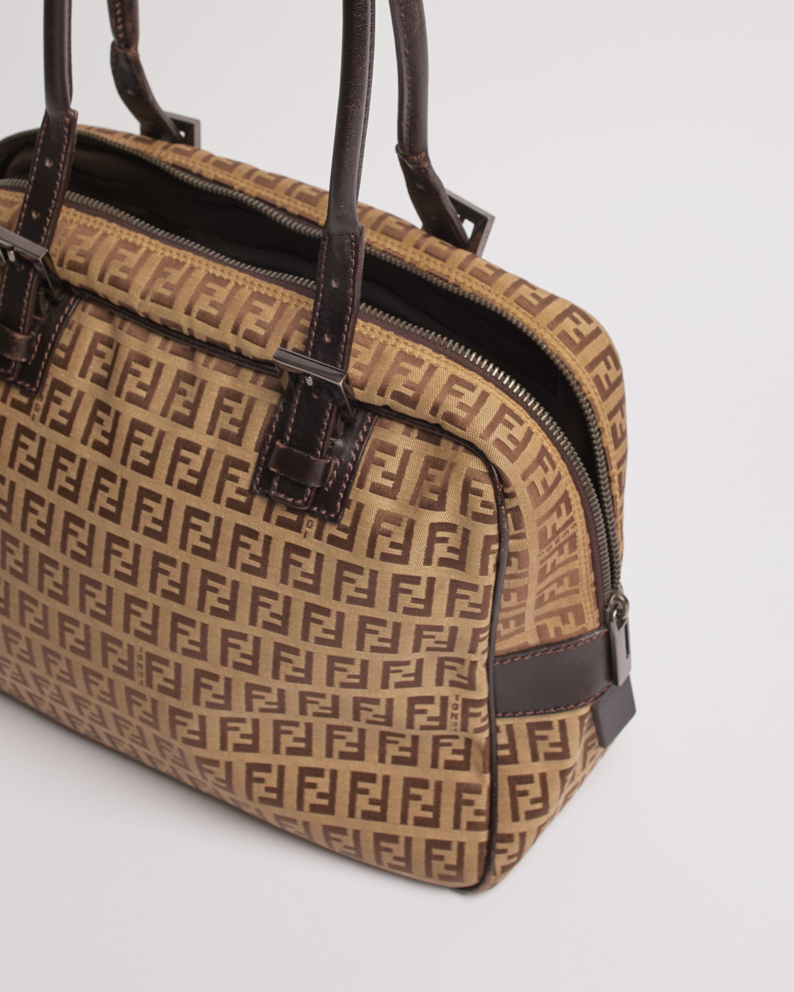 FENDI 2000'S ZUCCHINO CANVAS BOSTON SHOULDER BAG