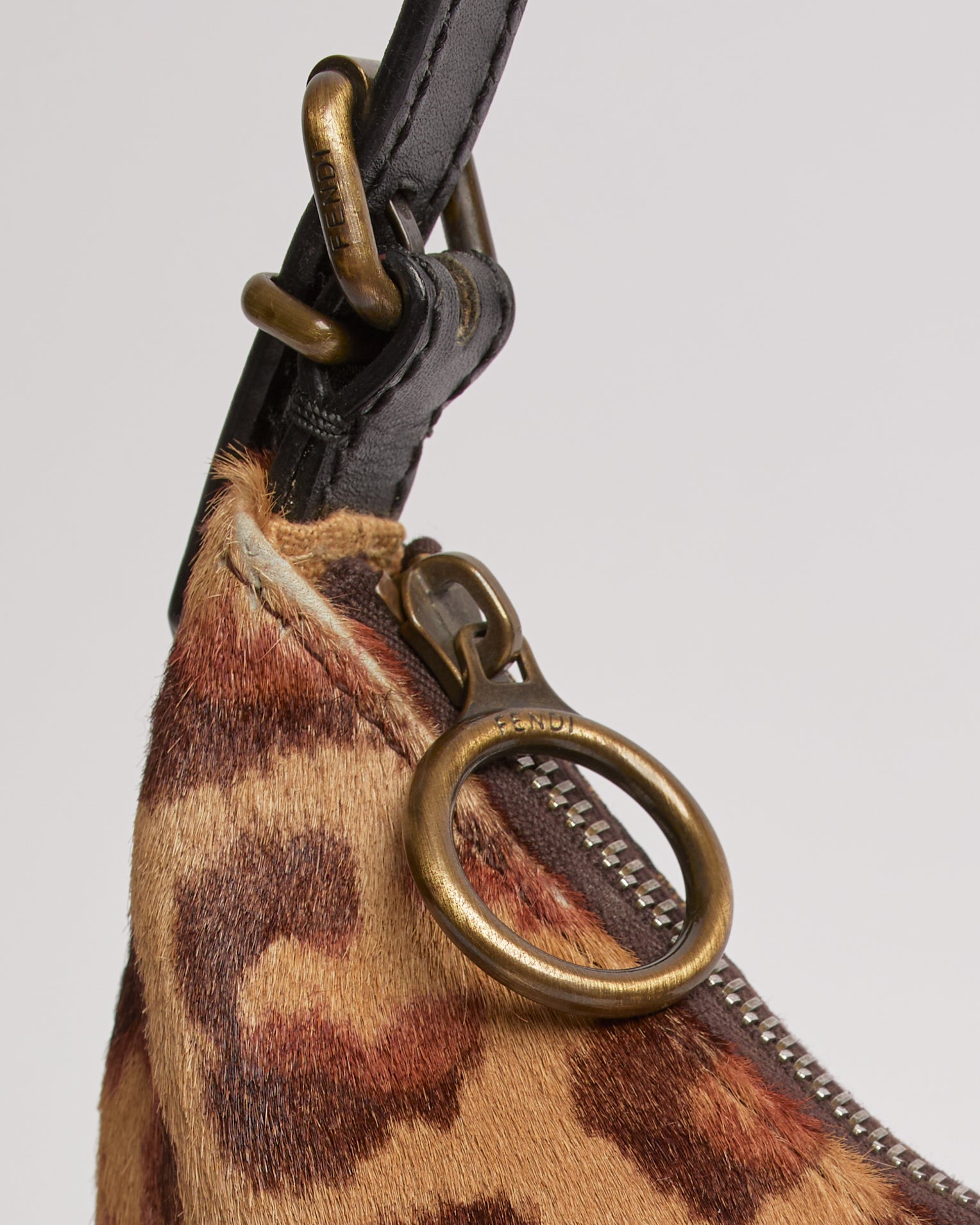 FENDI ZUCCA OYSTER LEOPARD PONY HAIR SLING BAG