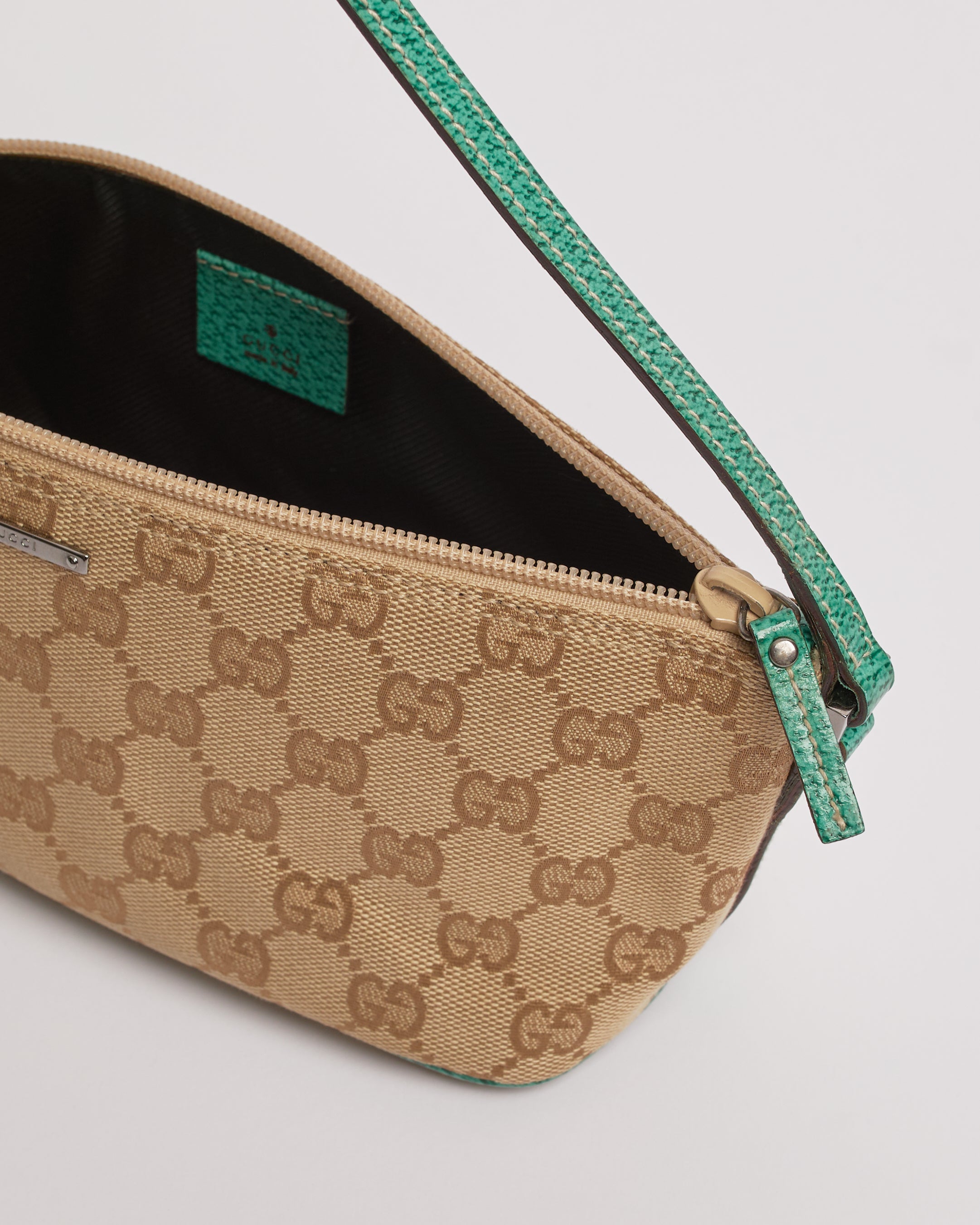 GUCCI 2000'S MONOGRAM TURQUOISE POCHETTE BAG