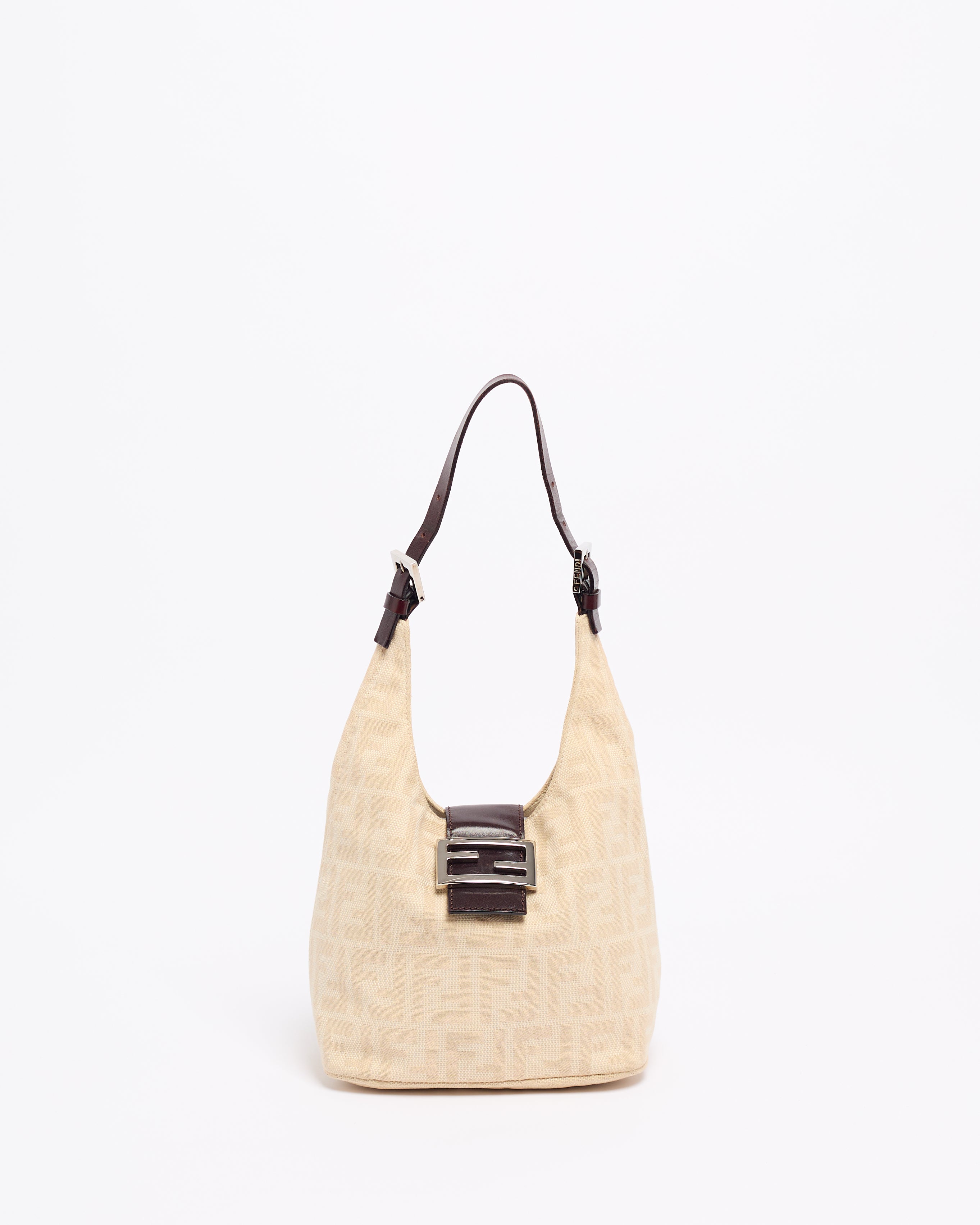 FENDI ZUCCA 1990'S CREAM CROISSANT BAGUETTE SHOULDER BAG